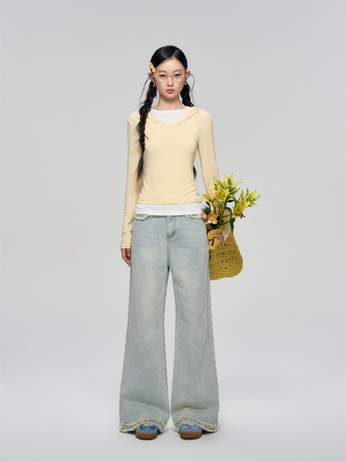 AsGony ASG25066 Lace patchwork two piece slim fit base top