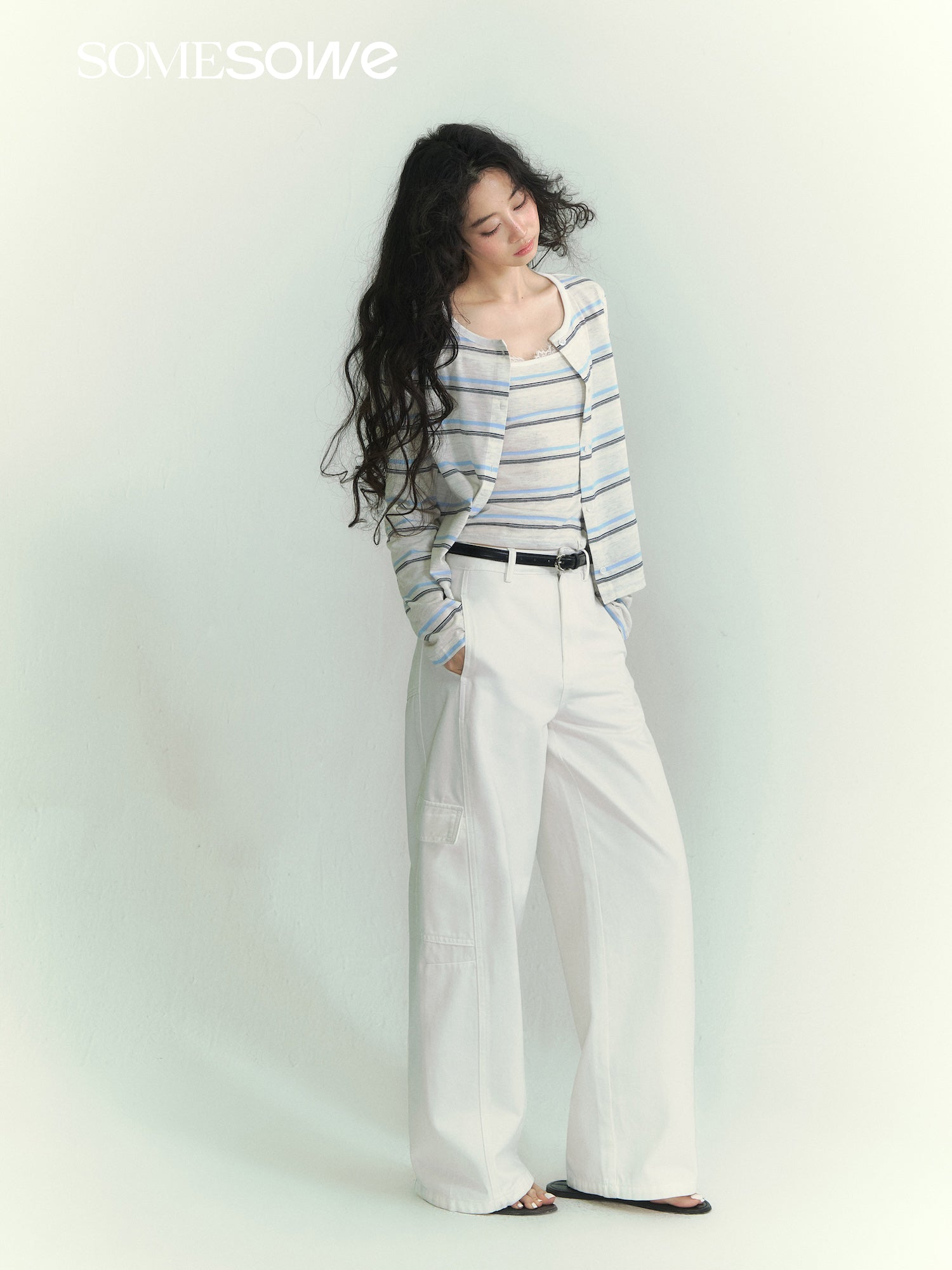 SOMESOWE S2609048 Striped cardigan two-piece set