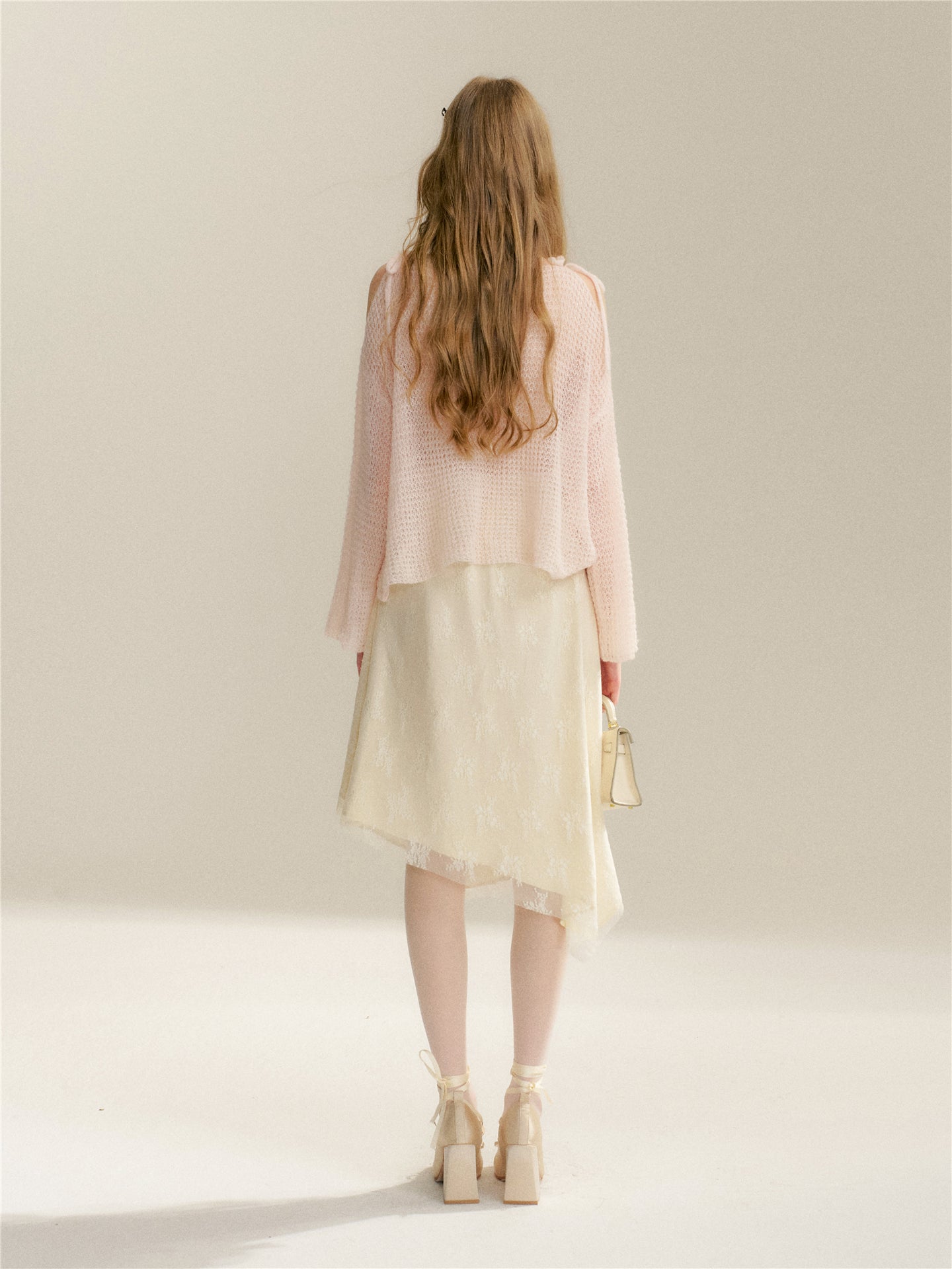 16DEWS 16D26048&16D26049 Hollow out woolen lace up off shoulder knitted sweater + skirt set