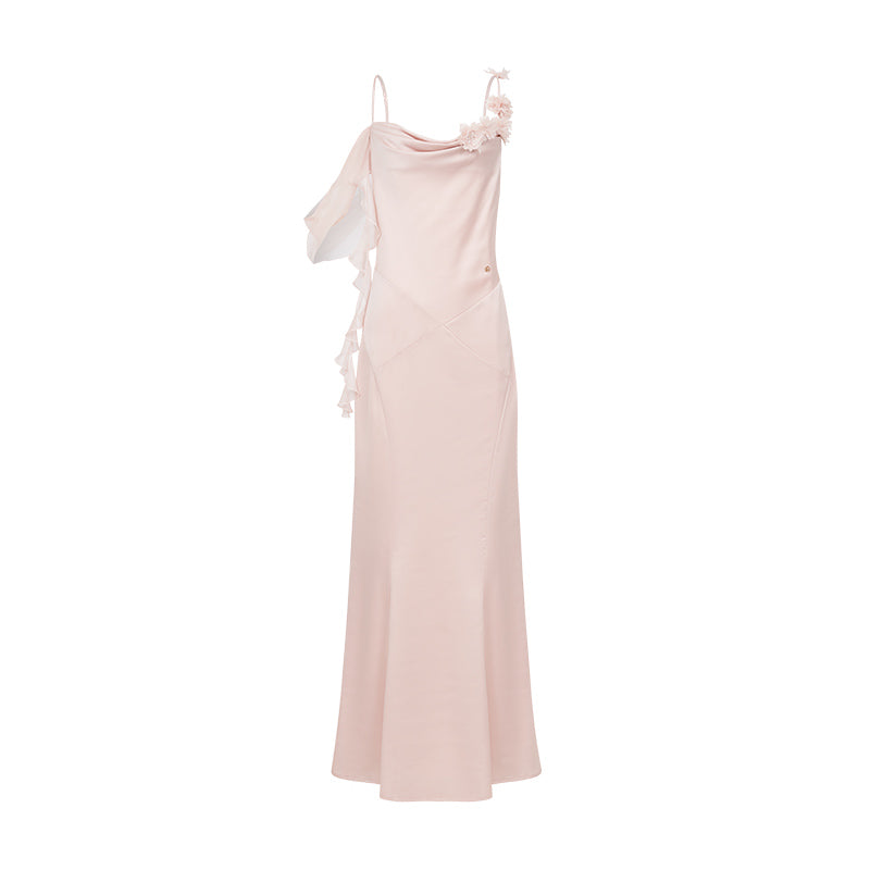 SHEERLUCK SLLYQ26302 Vacation style swing collar suspender fish tail dress (Pink)