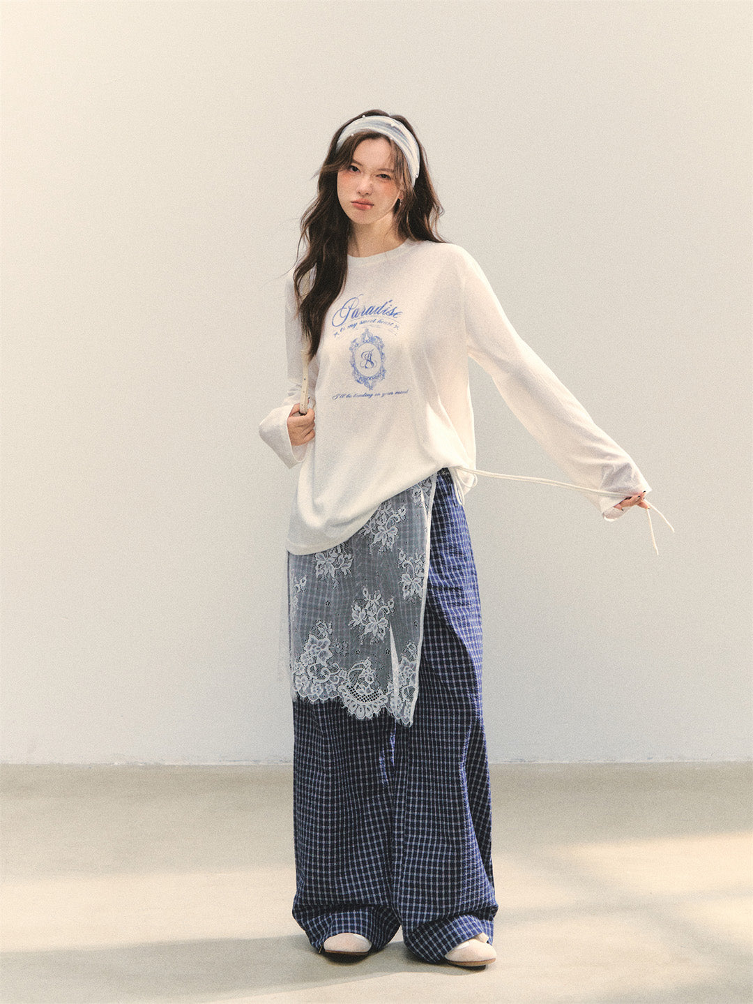 AsGony ASG25365 Plaid loose pants