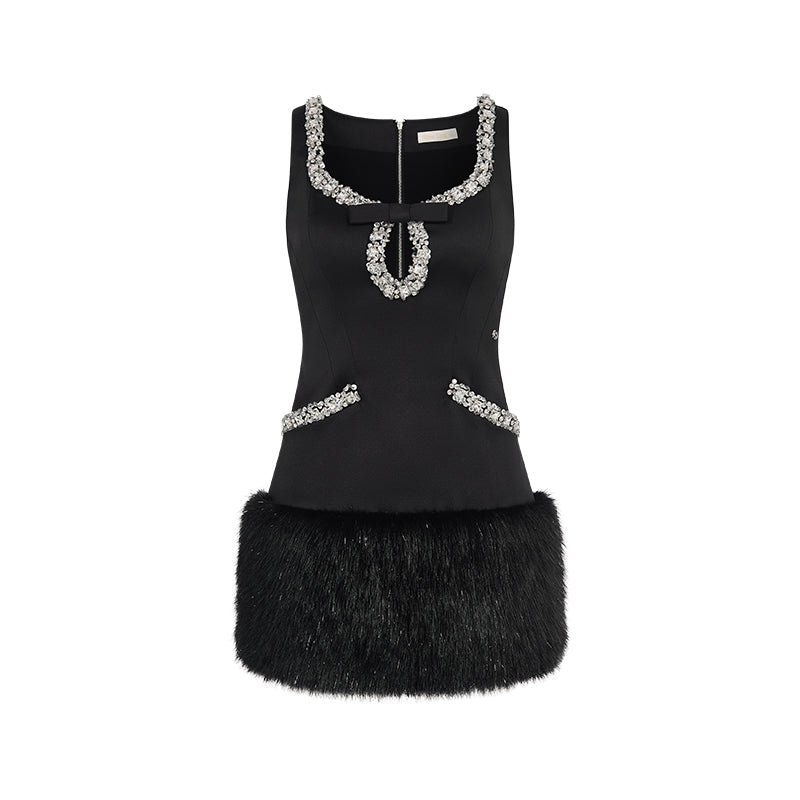 SHEERLUCK SLLYQ25501 Satin straight tube fur dress