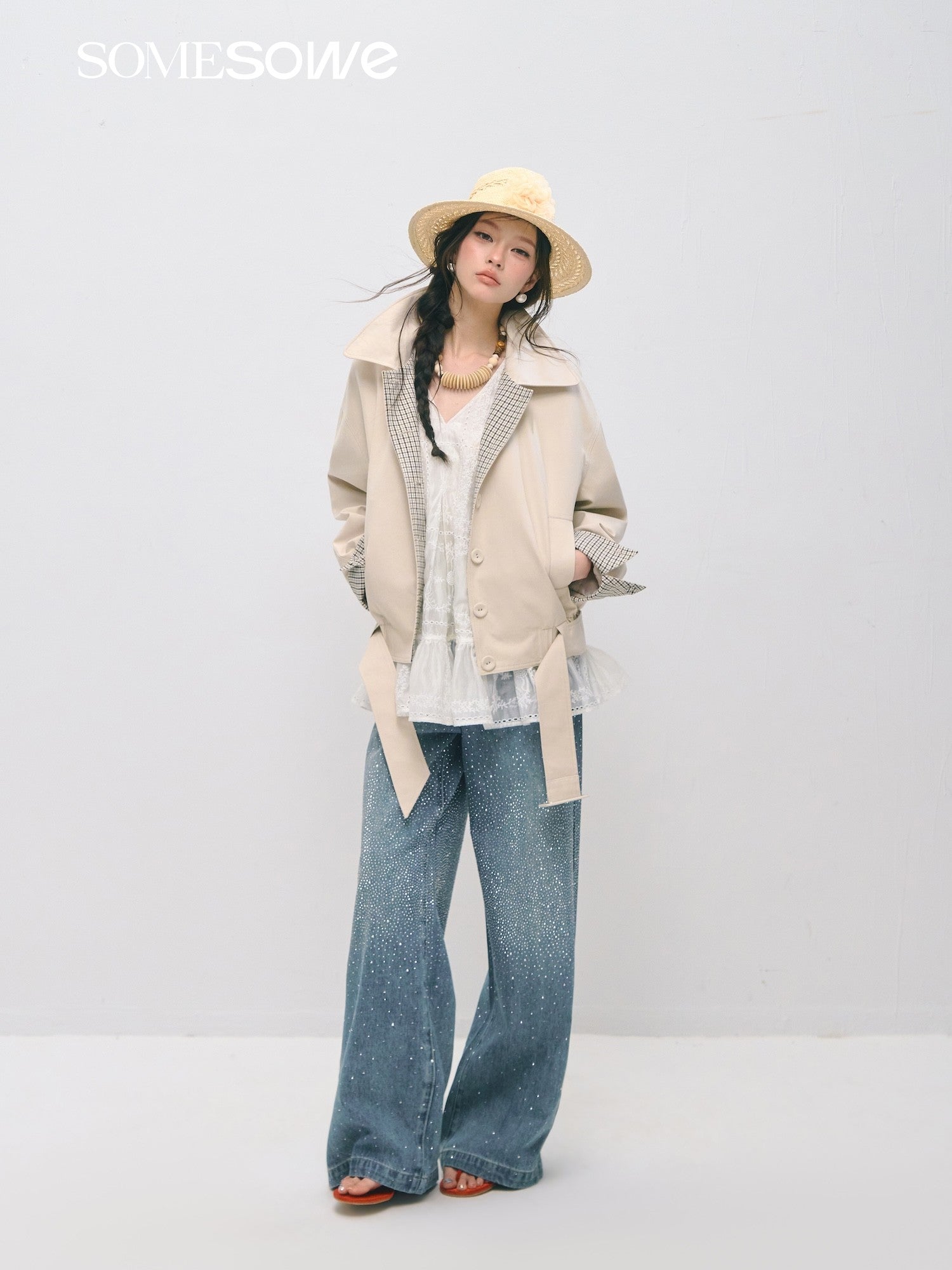 SOMESOWE S2509031 Embroidered ruffle edge dress