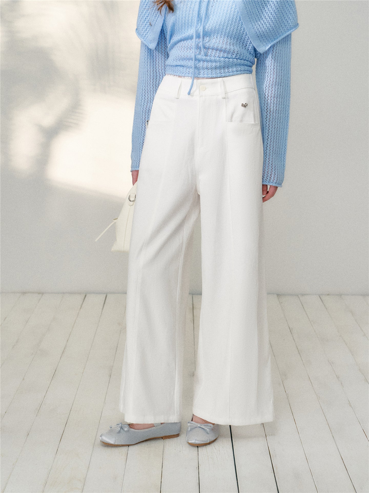 16DEWS 16D26079 Split design high waisted loose casual pants