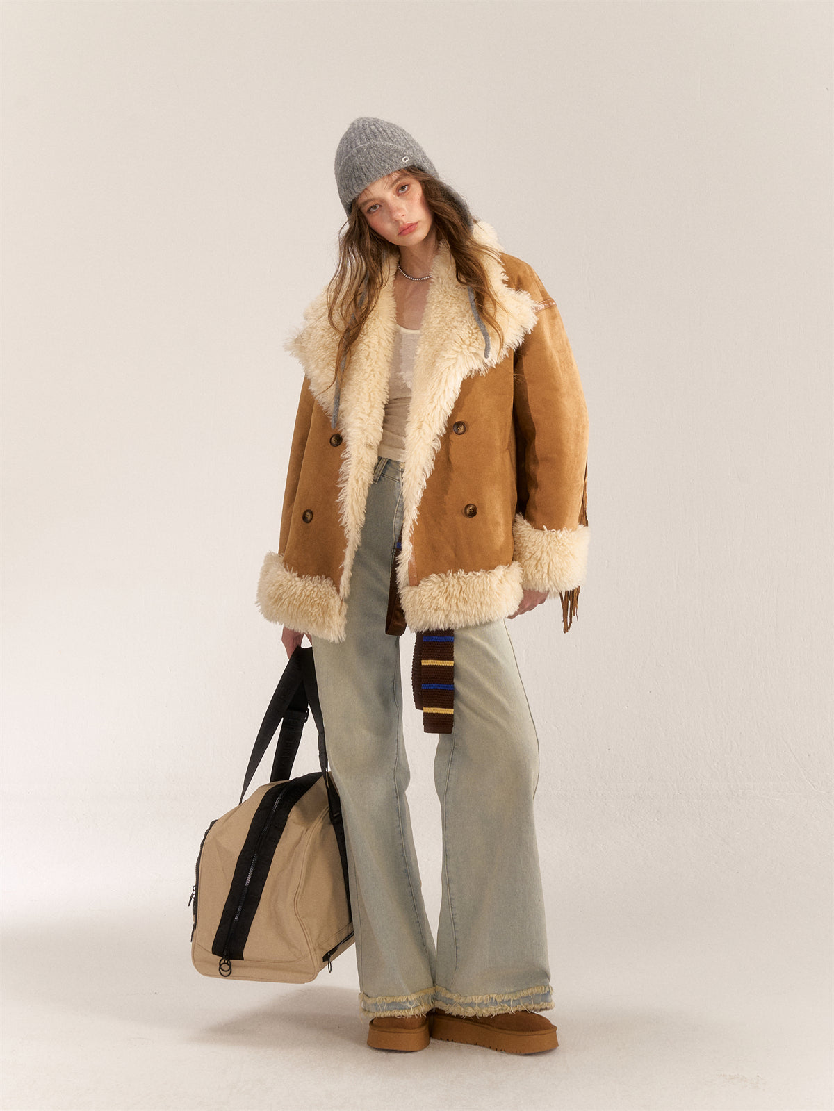 AsGony ASG24530 Suede & Fur Coat(2color)