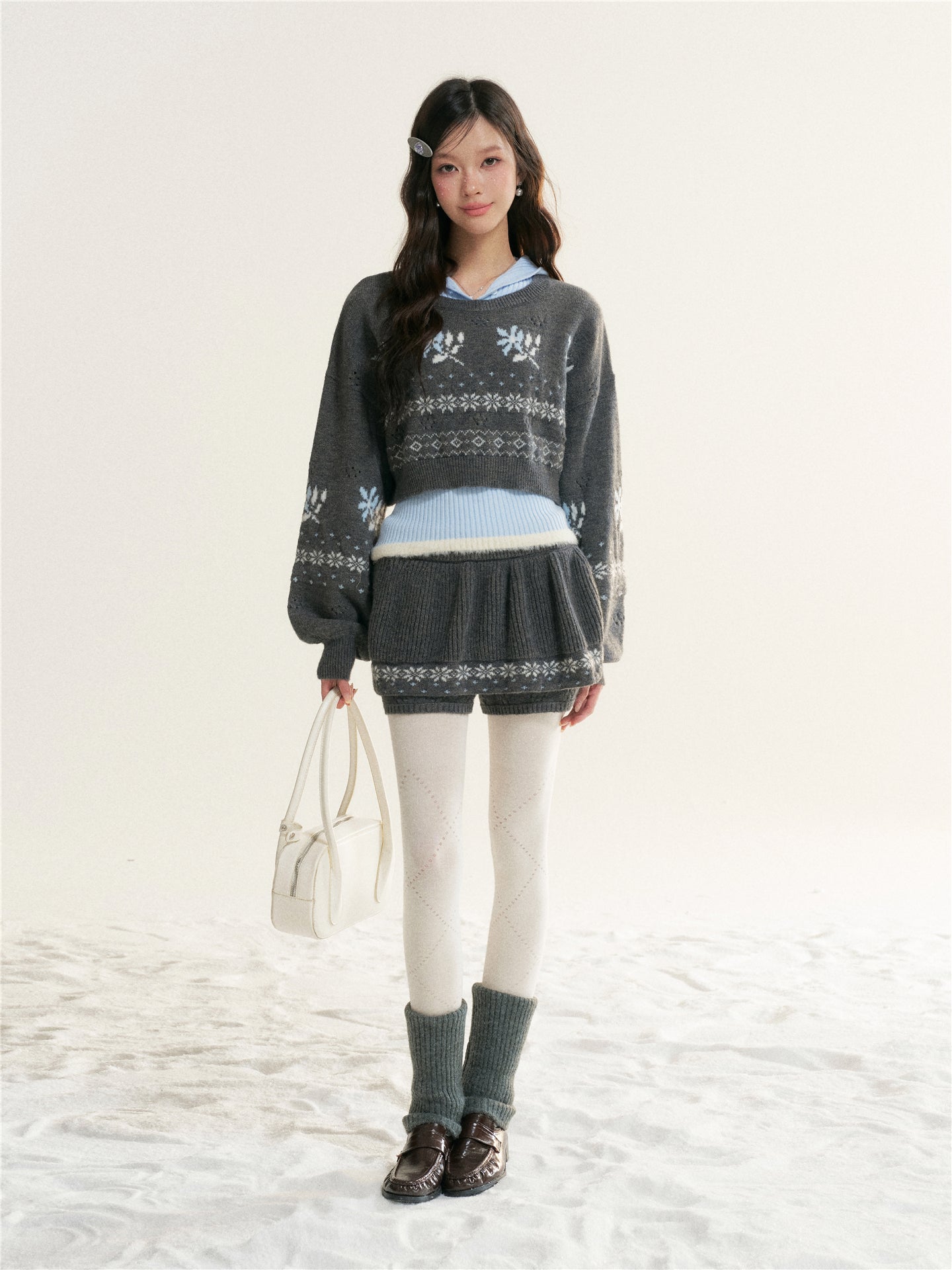 16DEWS 16D25545&16D25546&16D25547 Fel Island Jacquard Knitted Round Neck Hooded Sweater Set