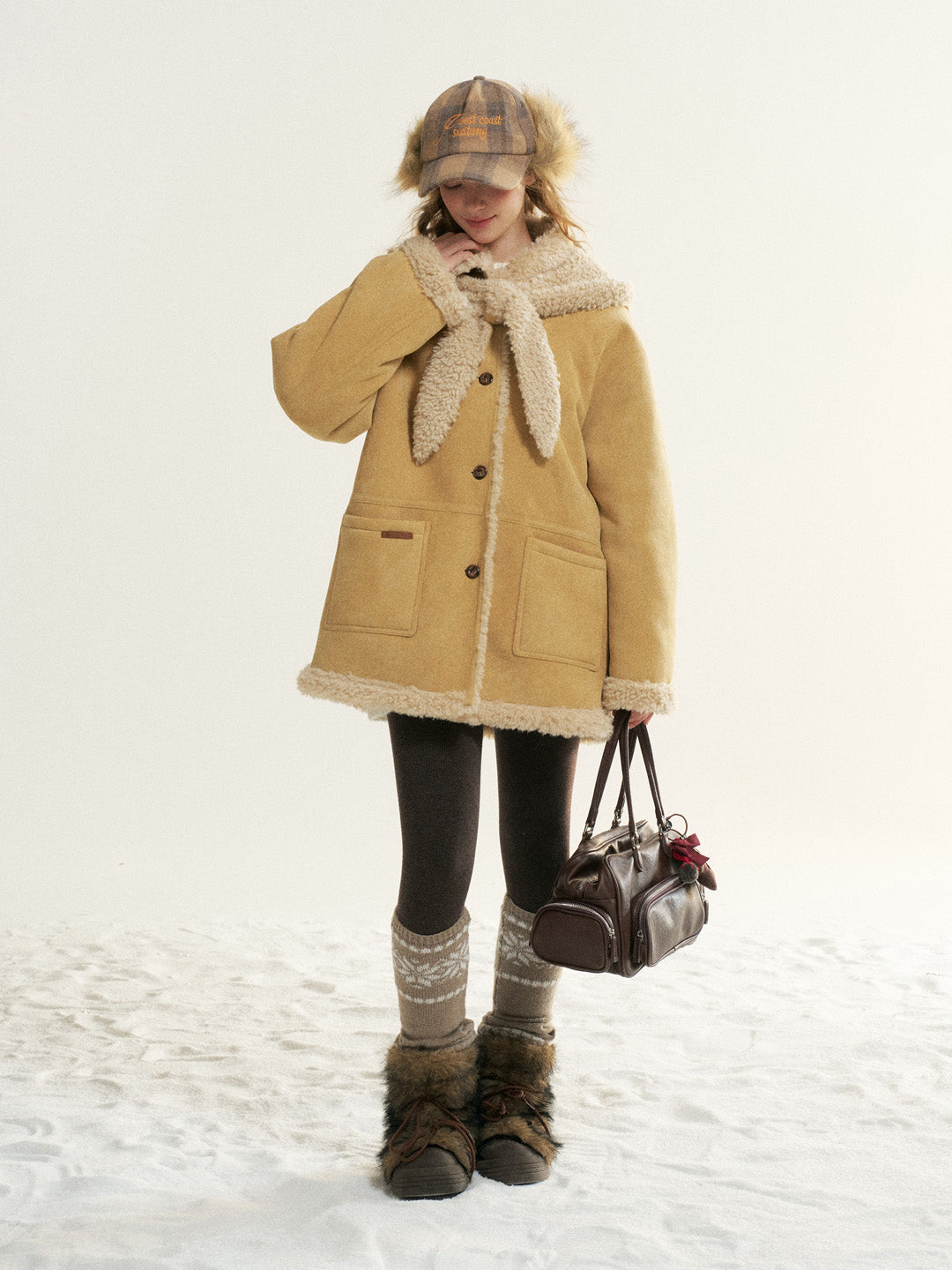 16DEWS 16D25532 Fur integrated mid length jacket