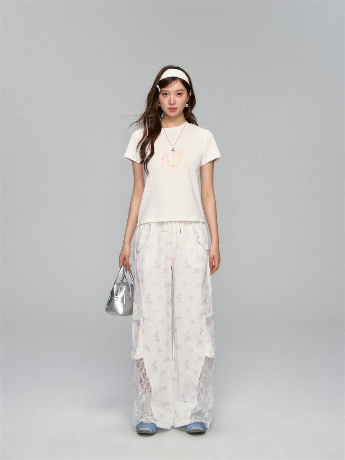 AsGony ASG25151 Printed border loose T-shirt (2color)