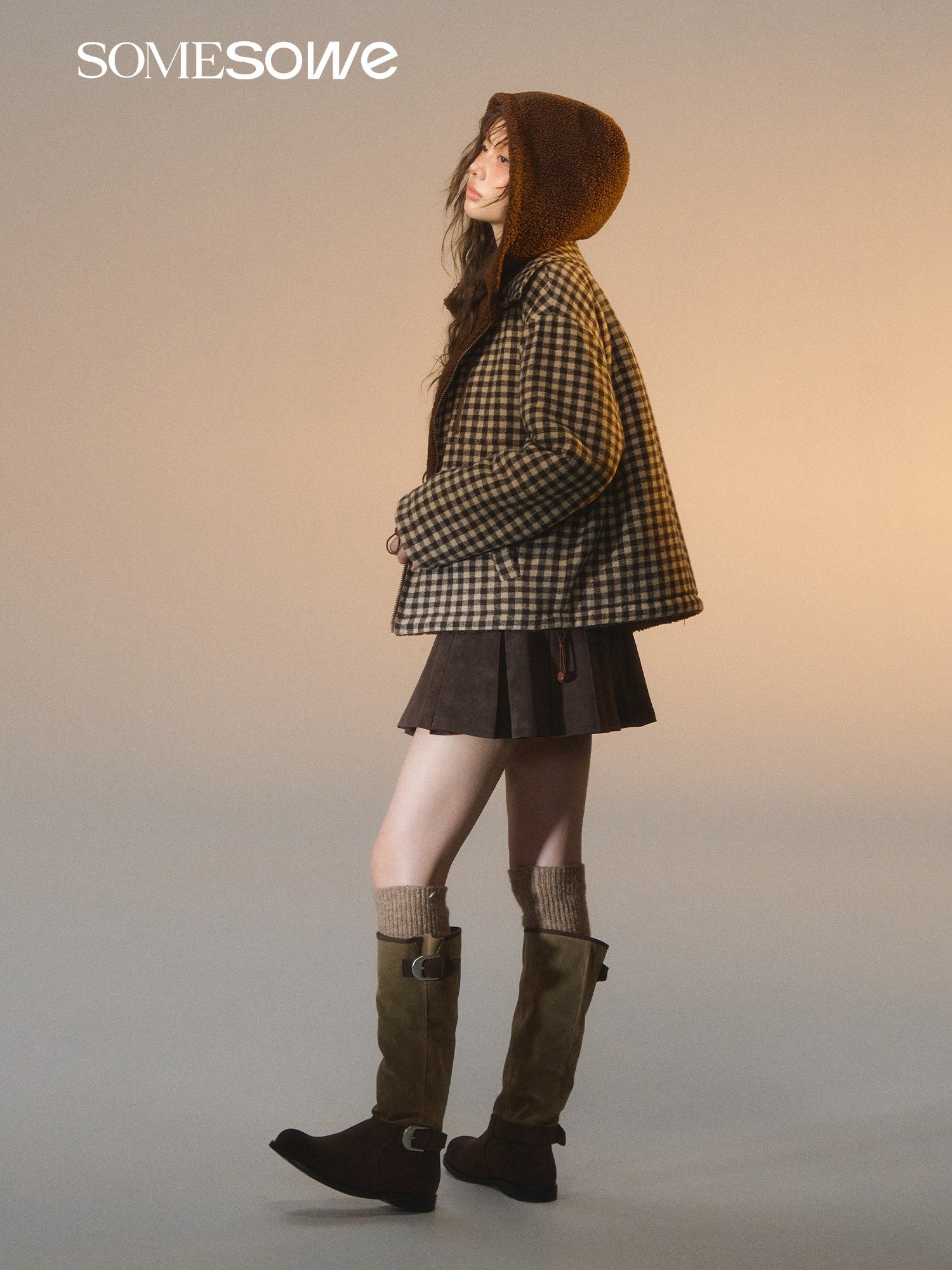 SOMESOWE S2508270 Double sided plaid patchwork fleece jacket