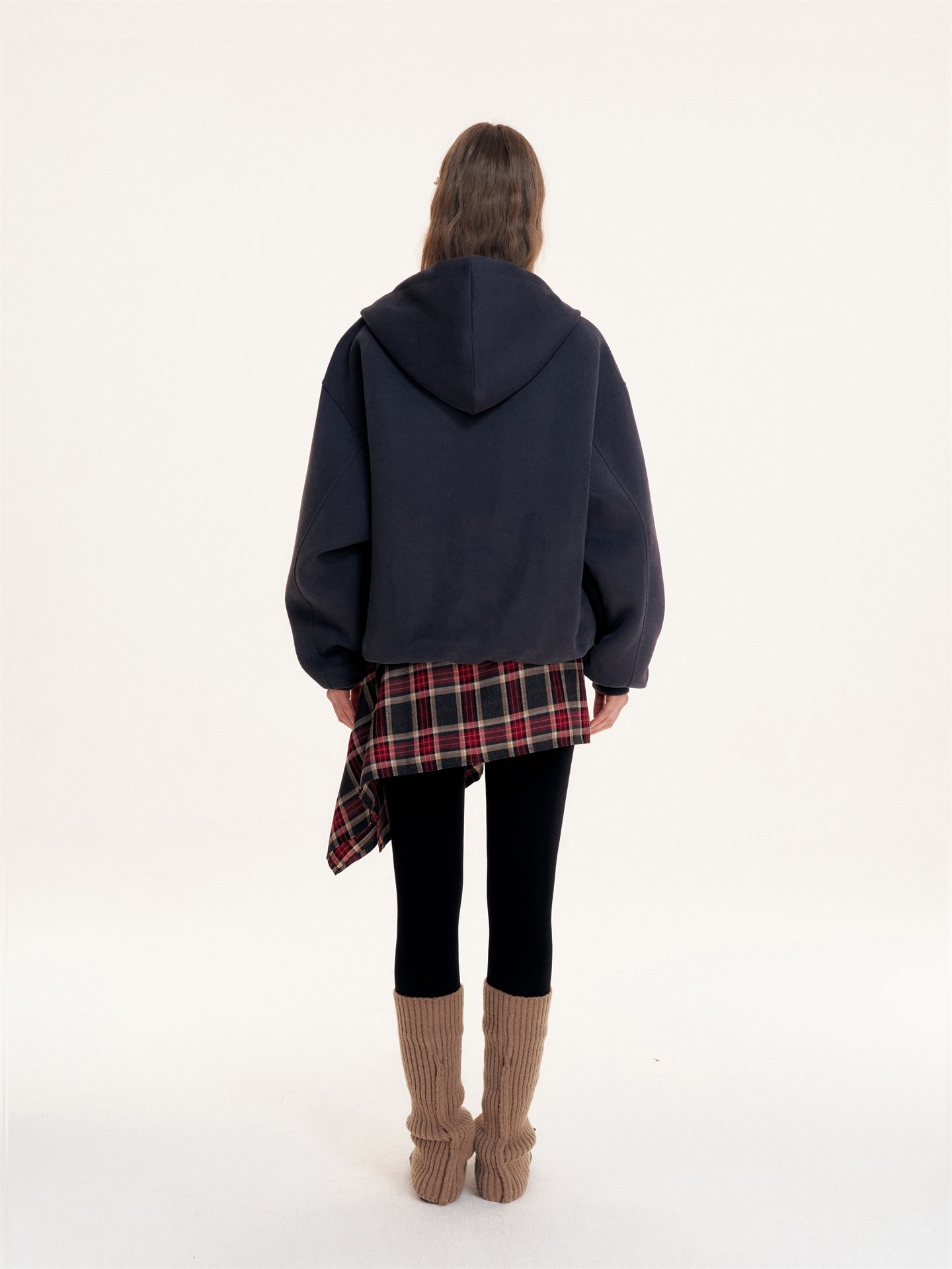 16DEWS 16D25429 Color blocked hooded drawstring sweatshirt jacket