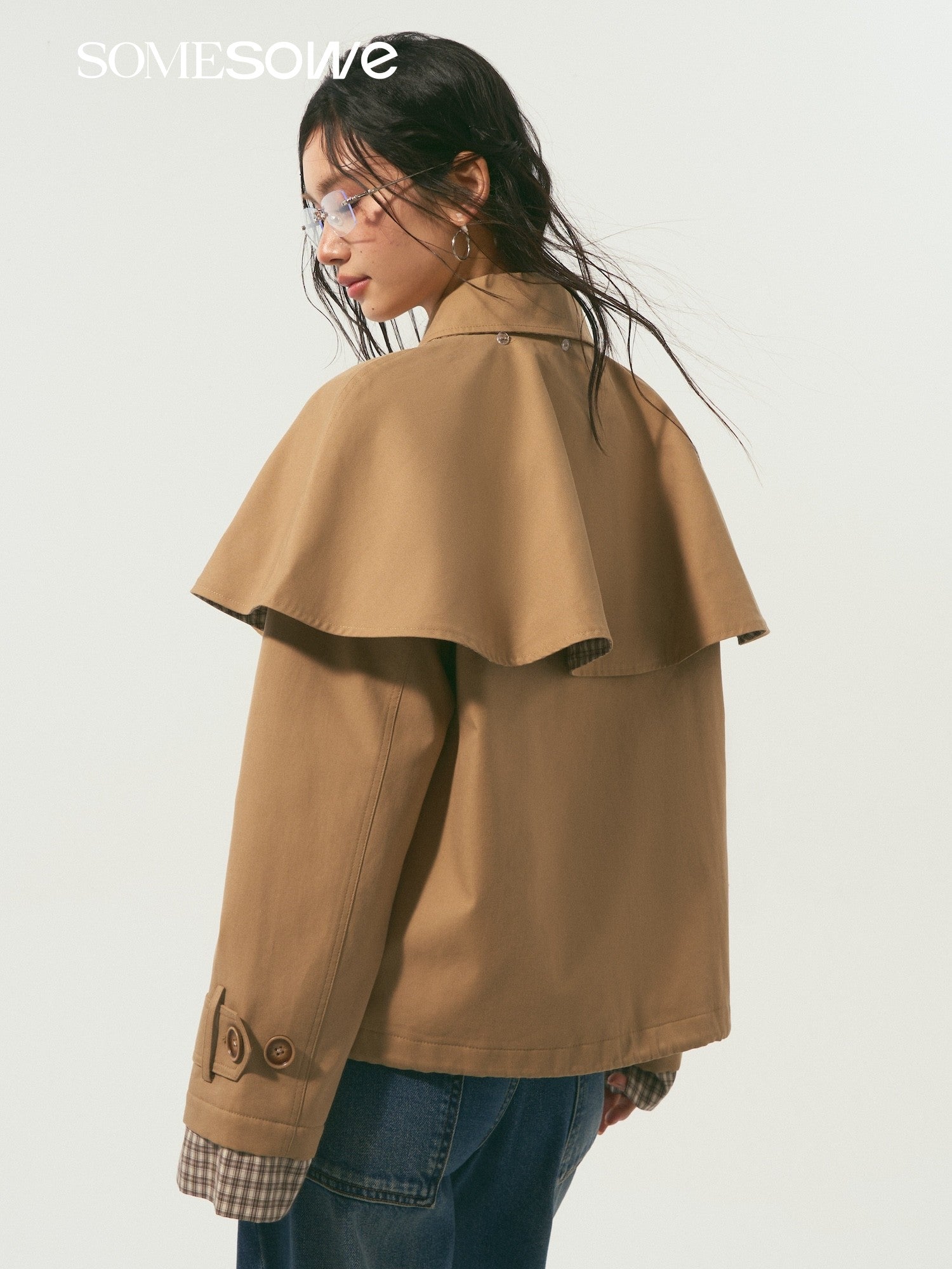 SOMESOWE S2508339 Detachable cape clip cotton jacket
