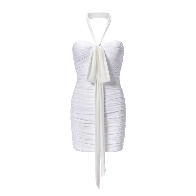 SHEERLUCK SLLYQ25217 Ribbon hanging neck slim dress (2color)