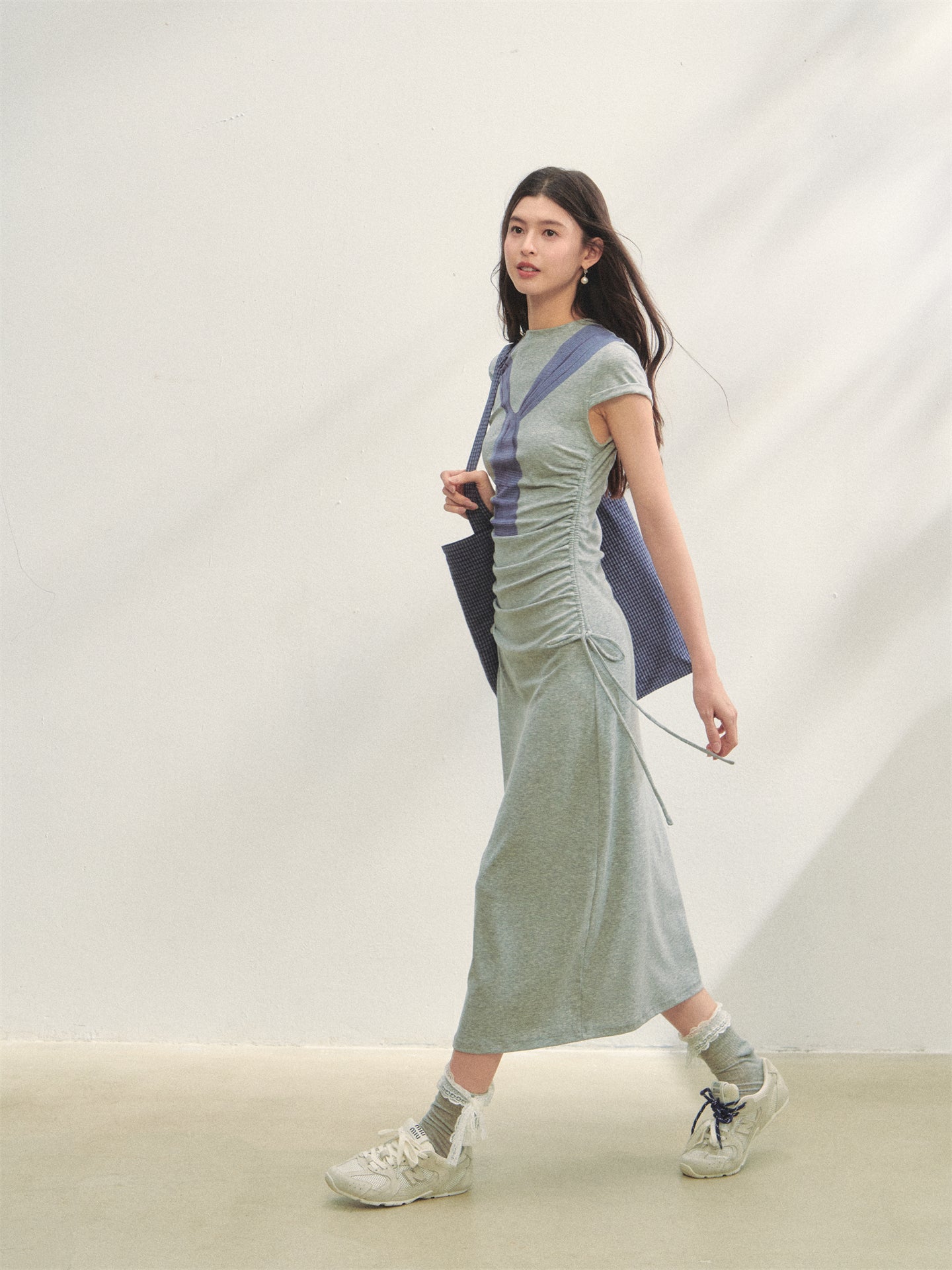 AsGony ASG25261 Printed strap waist cinching knitted dress (2color)