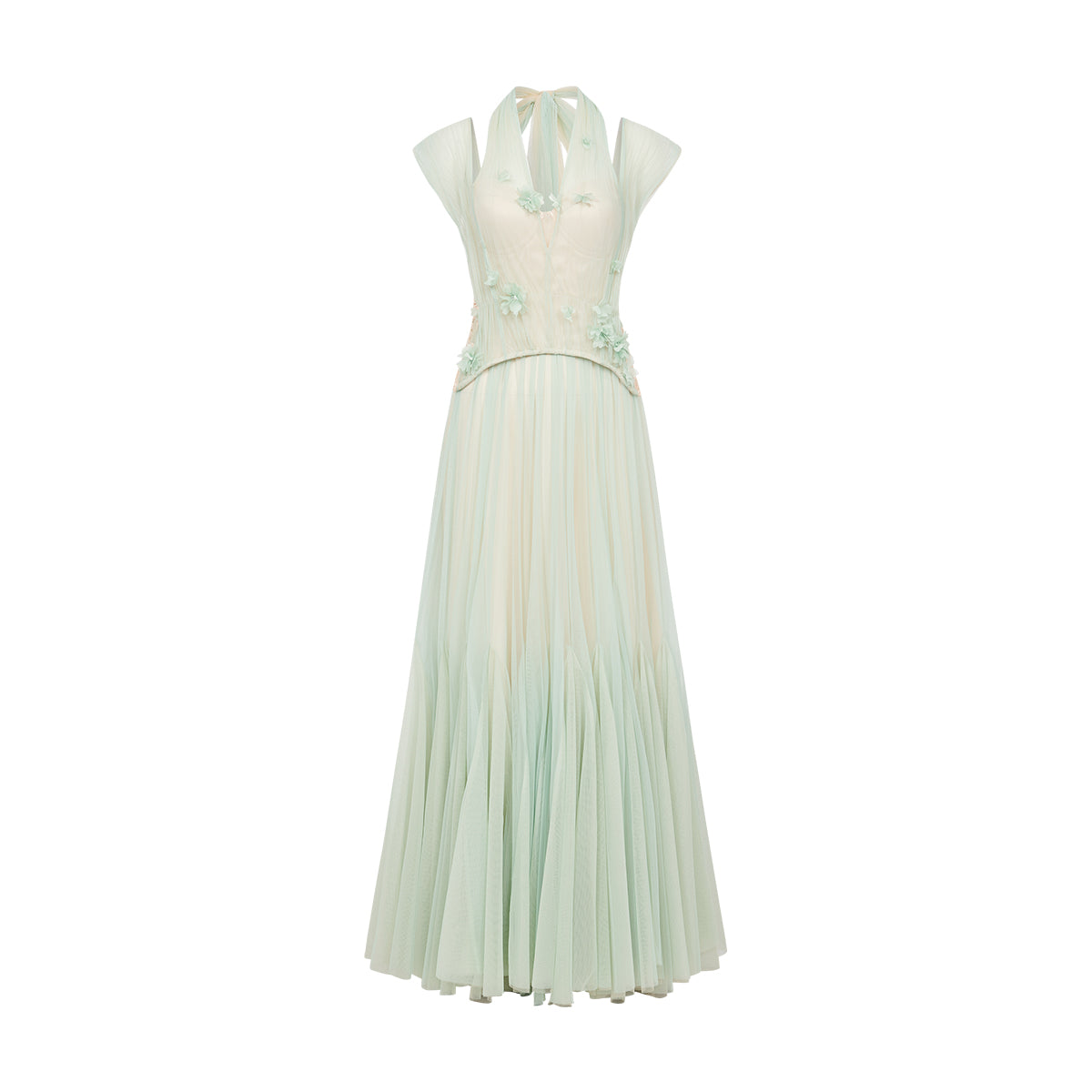 SHEERLUCK SLLYQ26107 Lace fishbone halter neck dress