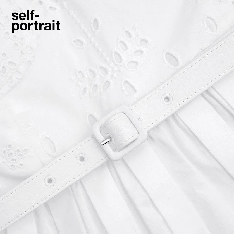 Self-Portrait WHITE COTTON BRODERIE MIDI DRESS