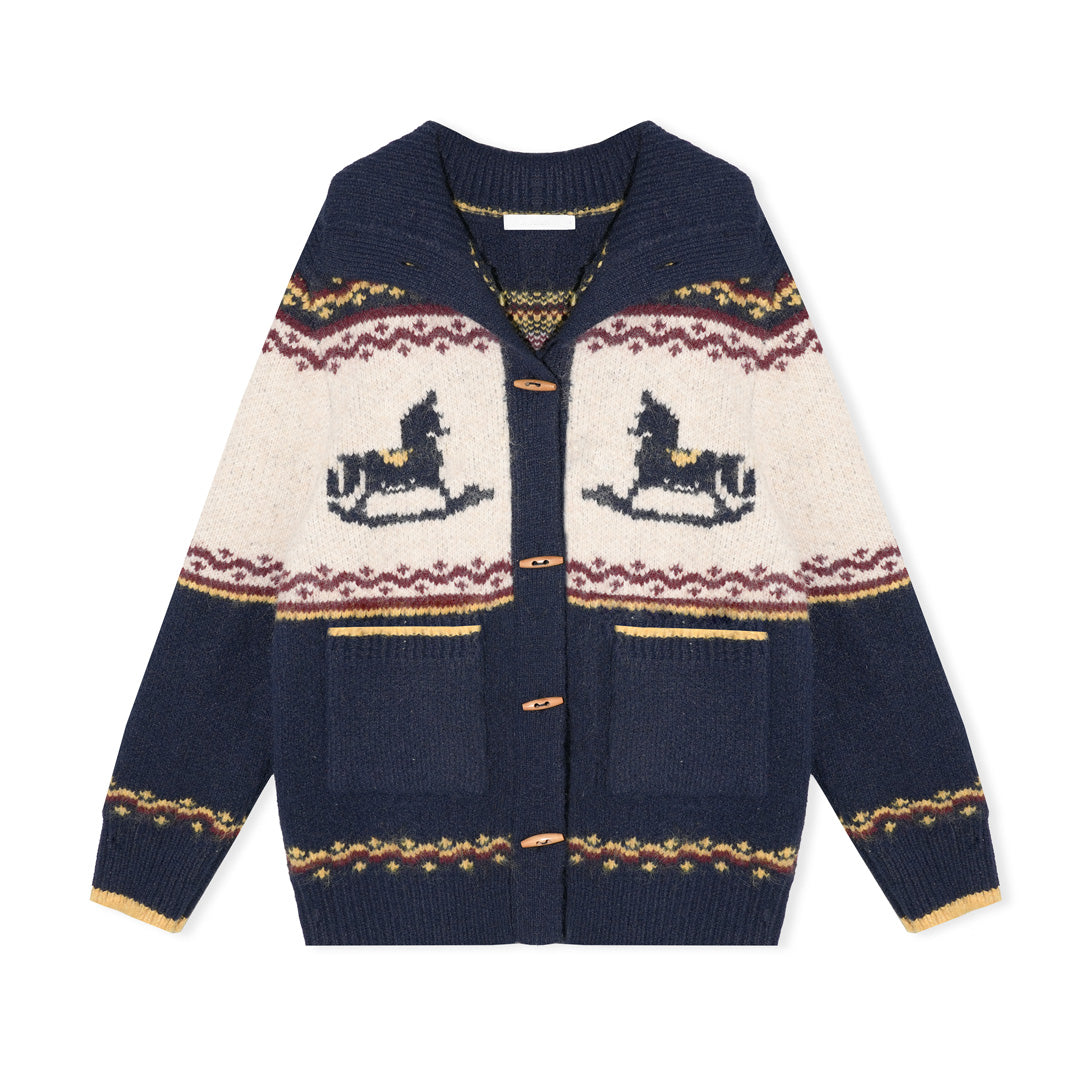 16DEWS 16D25548 Color blocked edge knitted sweater cardigan