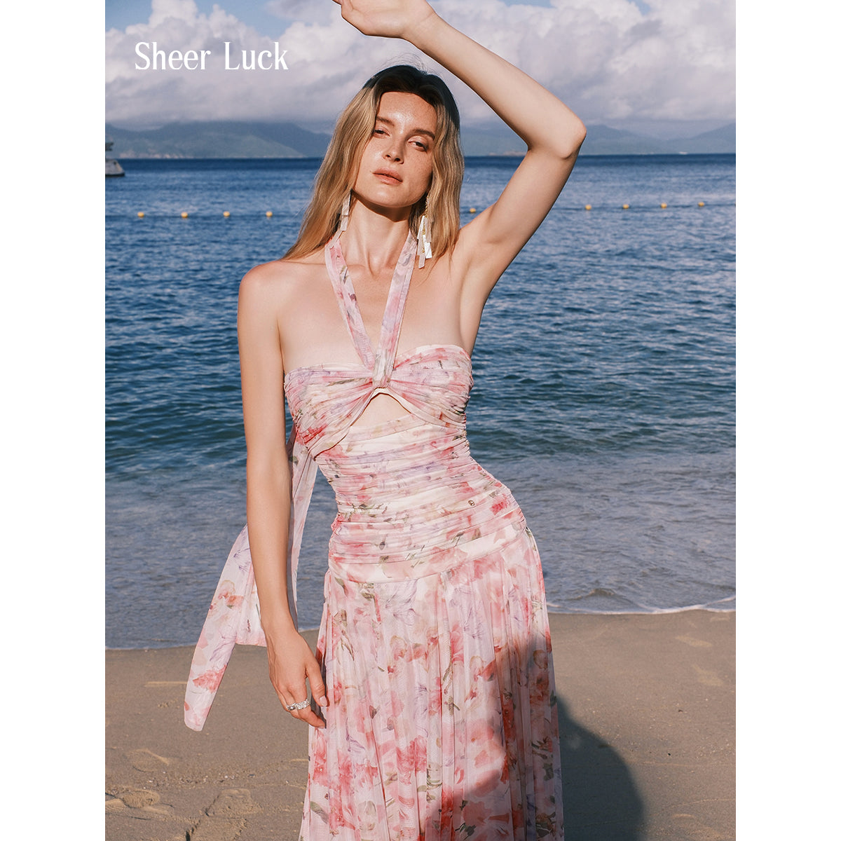 SHEERLUCK LYQ25601 Vacation style floral ribbon dress (2color)