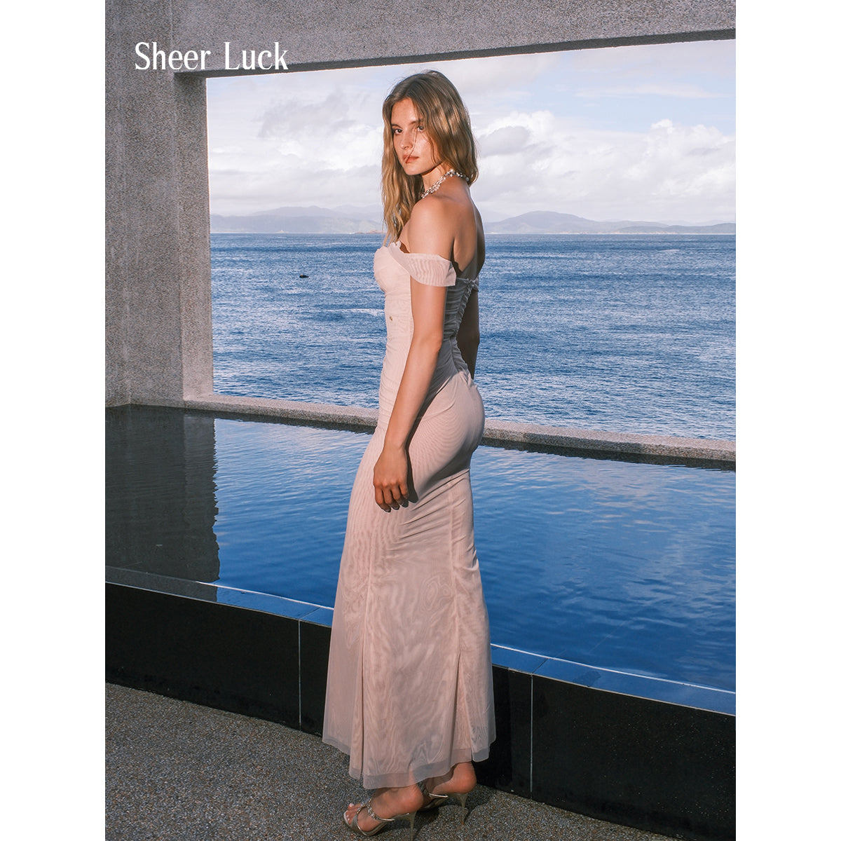 SHEERLUCK LYQ25603 Off shoulder pleated dress (2color)