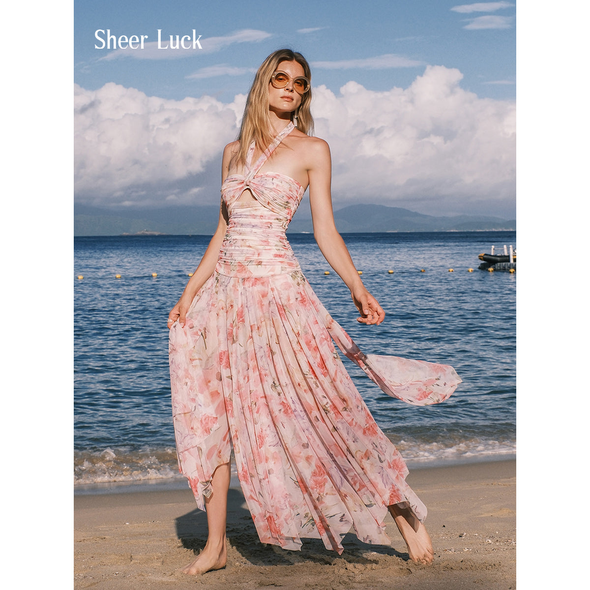SHEERLUCK LYQ25601 Vacation style floral ribbon dress (2color)