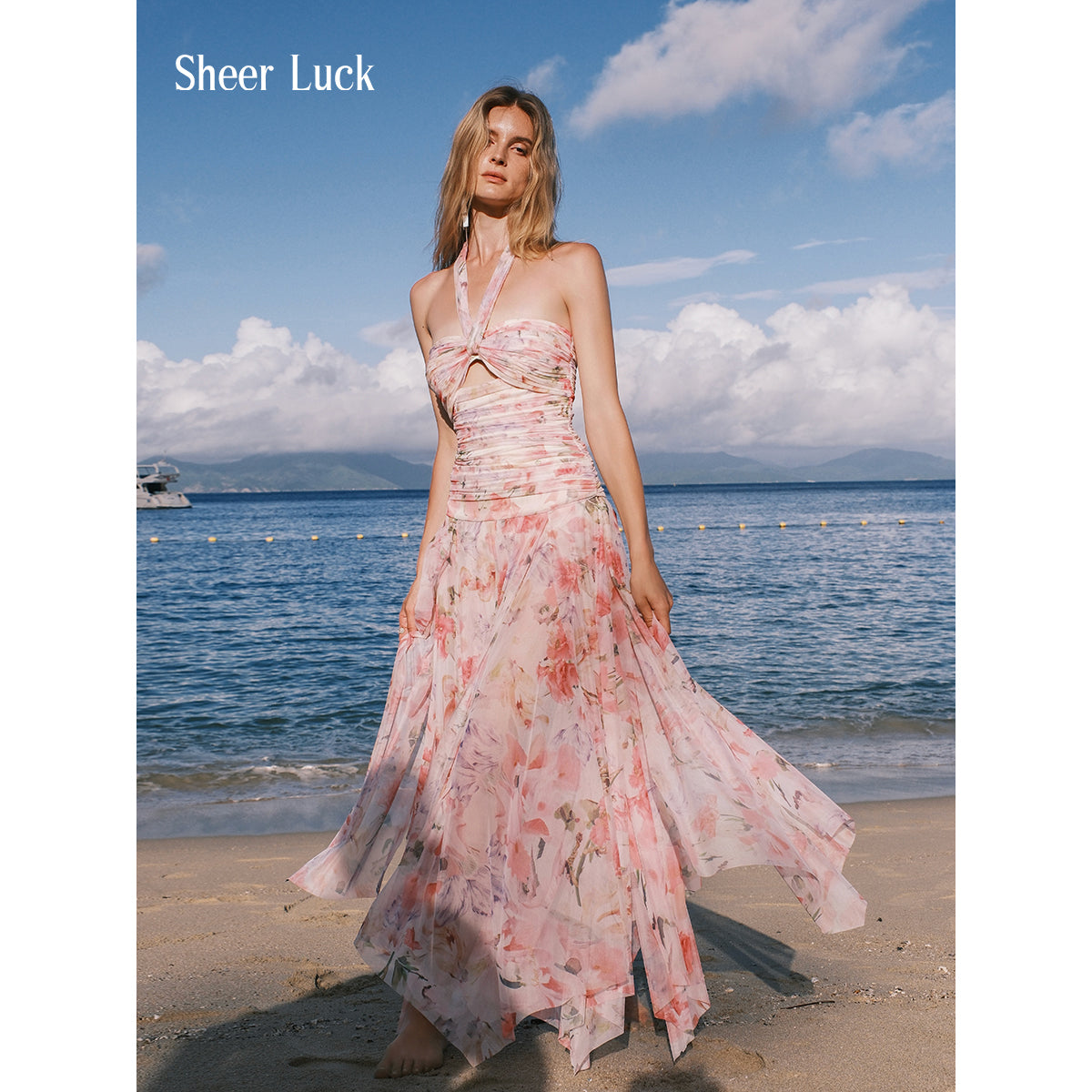 SHEERLUCK LYQ25601 Vacation style floral ribbon dress (2color)