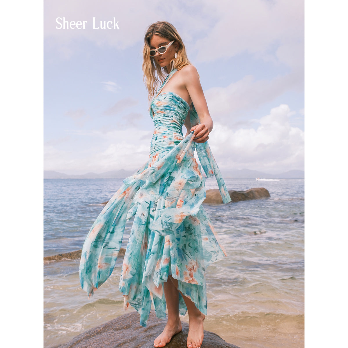 SHEERLUCK LYQ25601 Vacation style floral ribbon dress (2color)