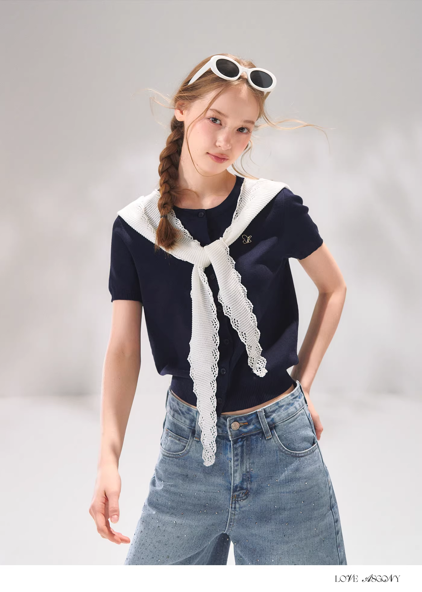 AsGony ASG26067 Shawl hat strap knit top