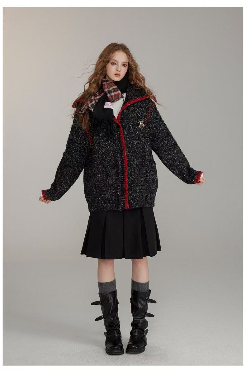 VIA PITTI V24DK287 Large lapel stitching sweater jacket