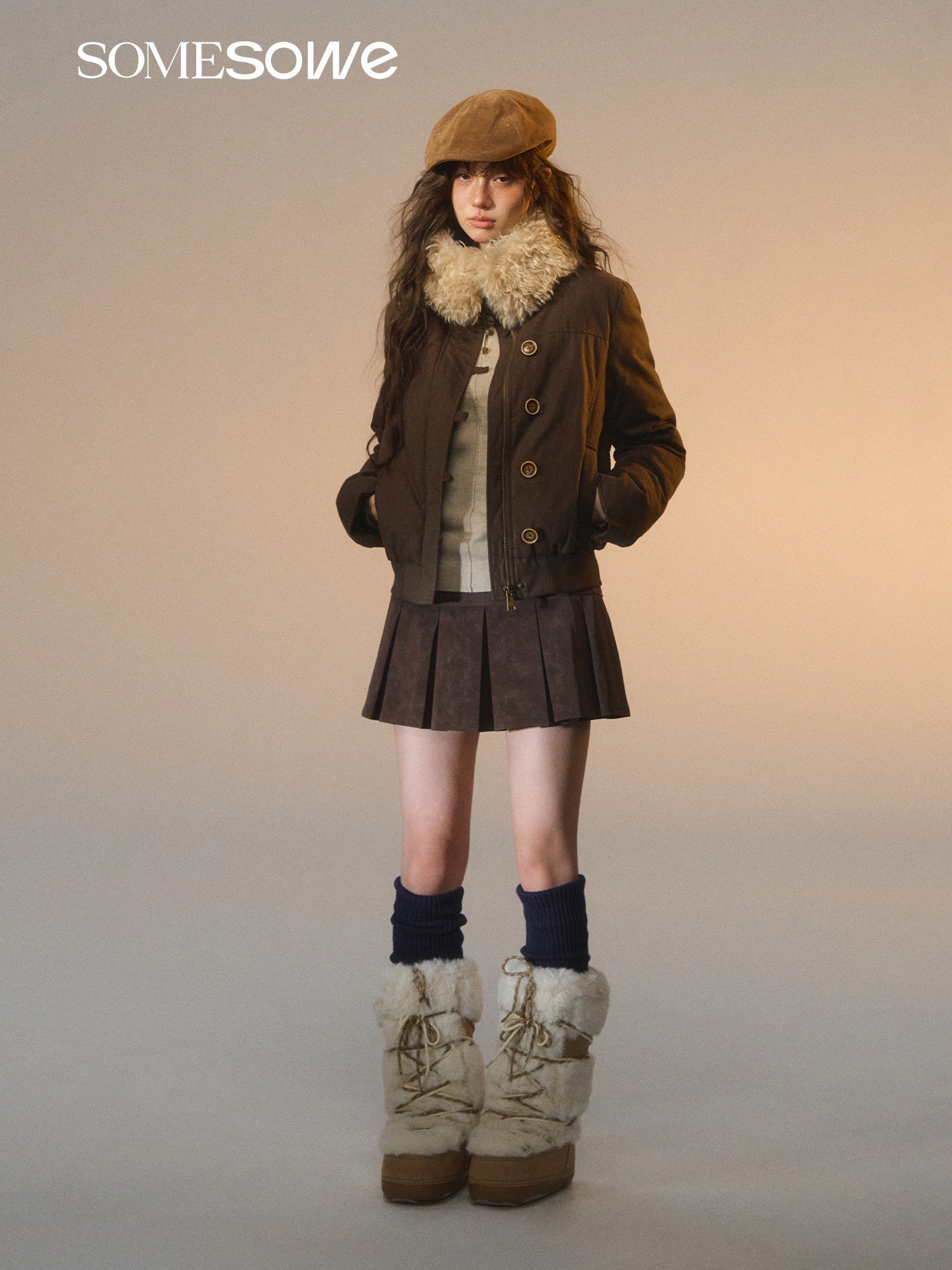 SOMESOWE S2508265 Detachable fur collar slim down jacket