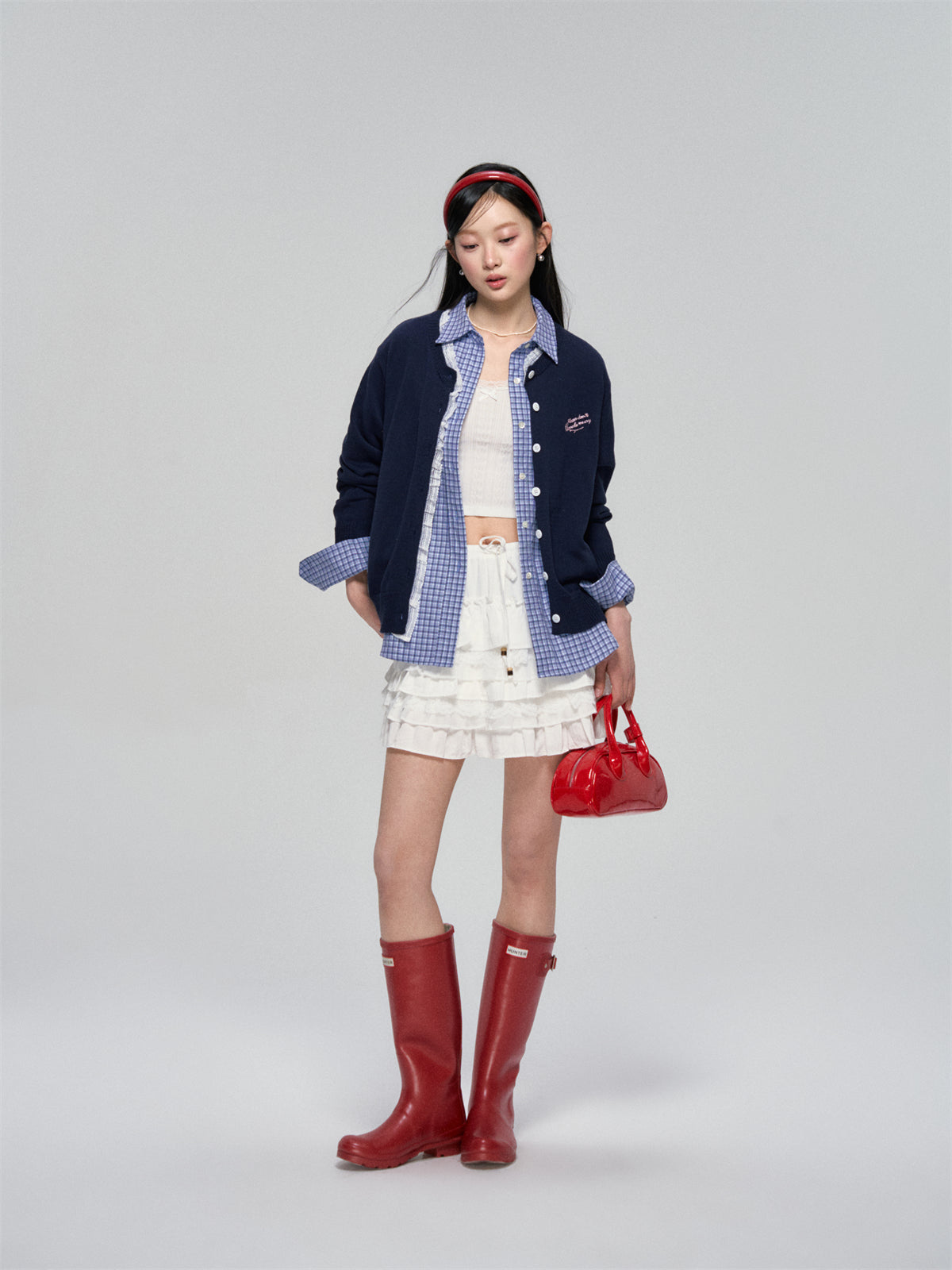 AsGony ASG25079 Rose embroidery lace knit cardigan