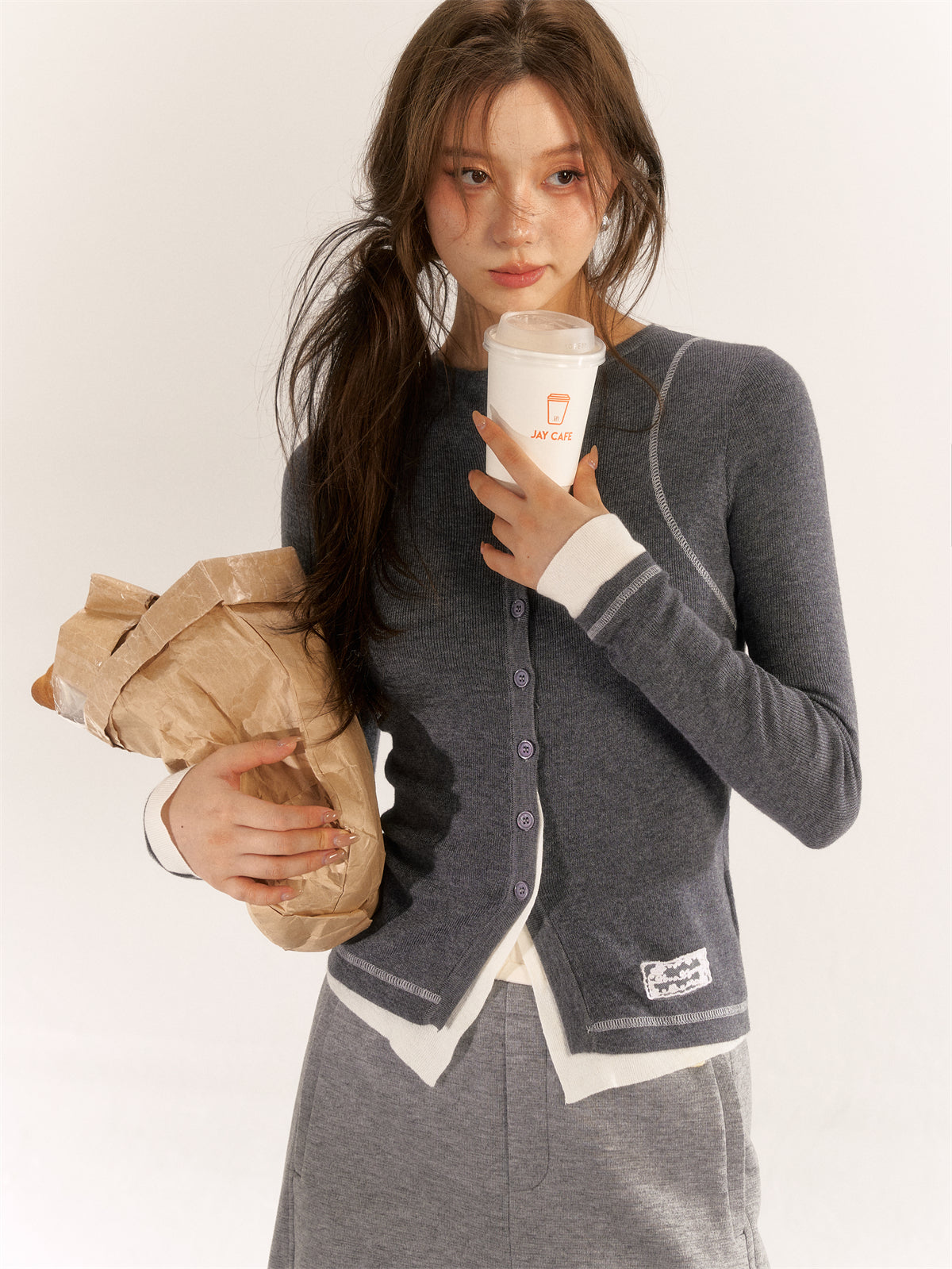 AsGony ASG24538 Contrast Knit Top(2color)