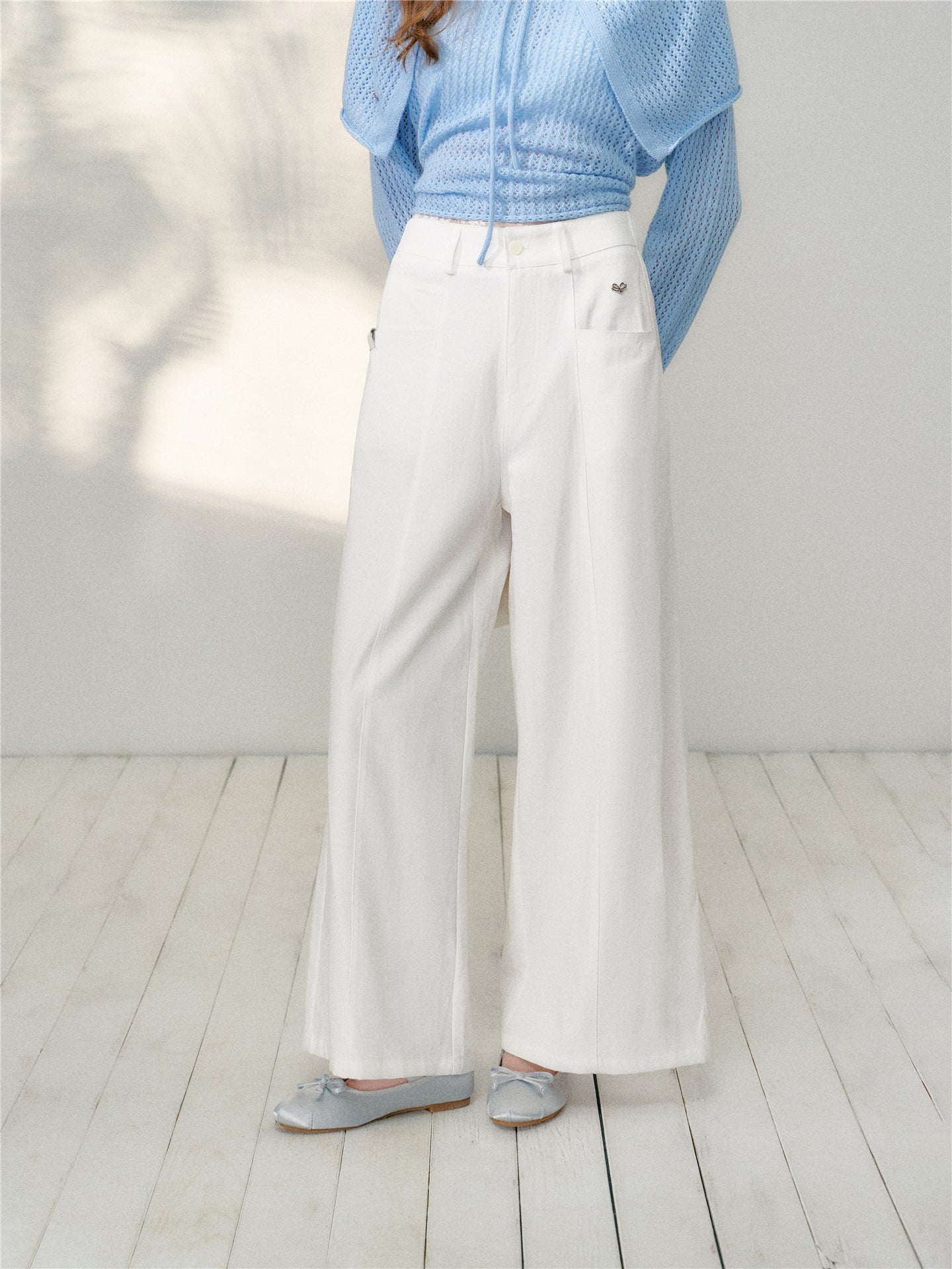 16DEWS 16D26079 Split design high waisted loose casual pants