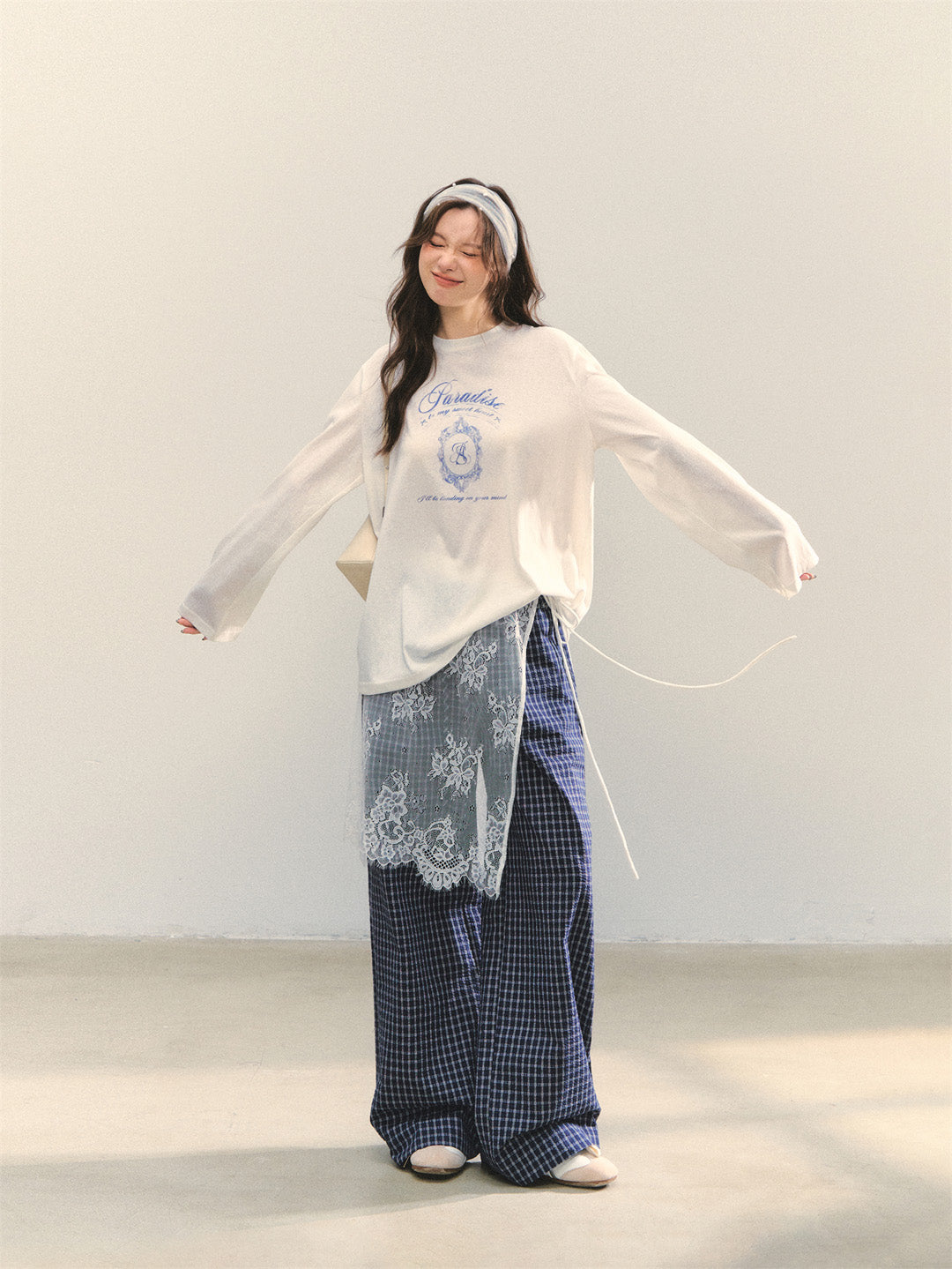 AsGony ASG25365 Plaid loose pants