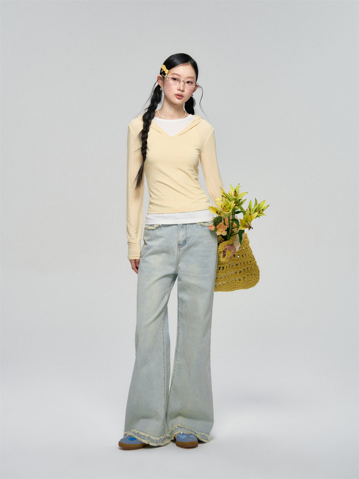 AsGony ASG25066 Lace patchwork two piece slim fit base top