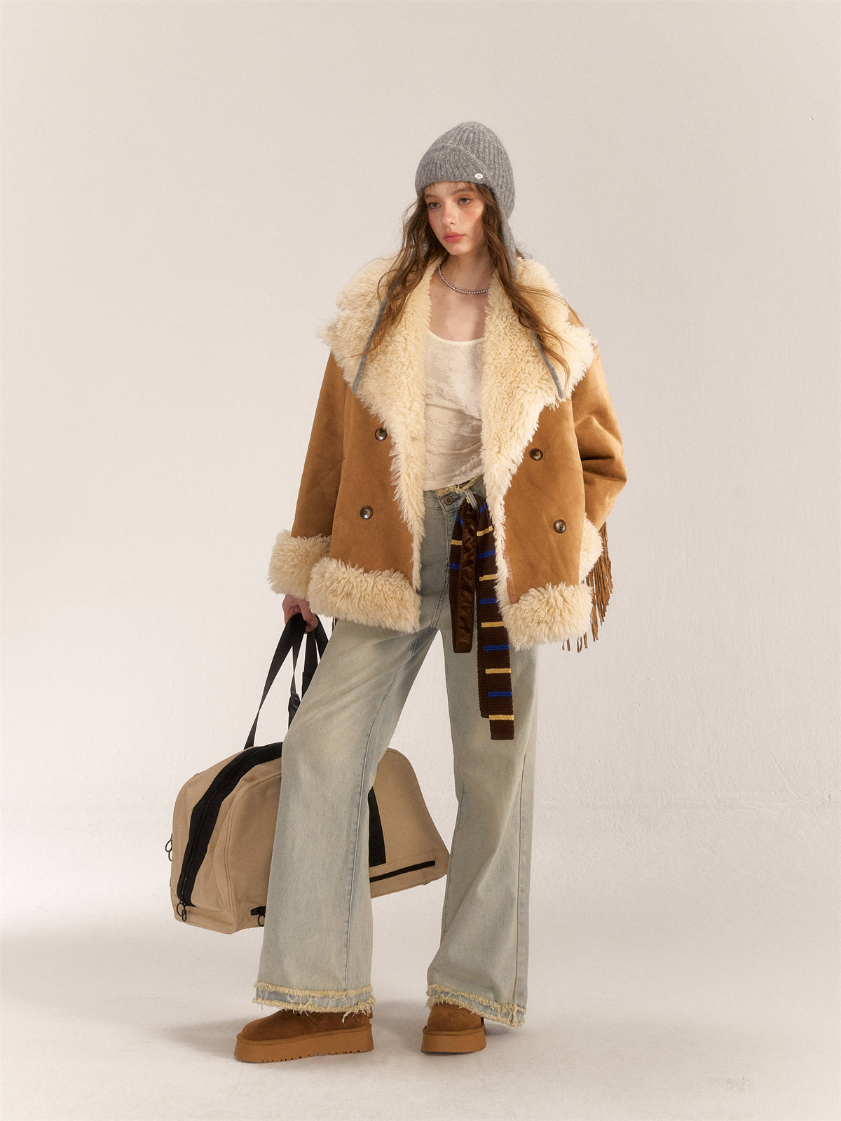 AsGony ASG24530 Suede & Fur Coat(2color)