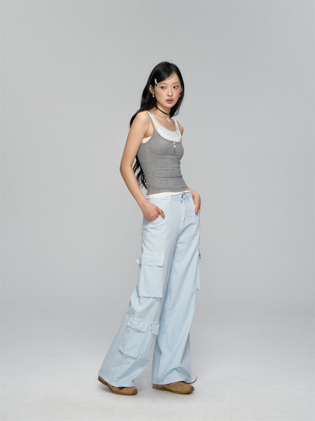 AsGony ASG25152 Fake three-piece contrasting knitted camisole vest