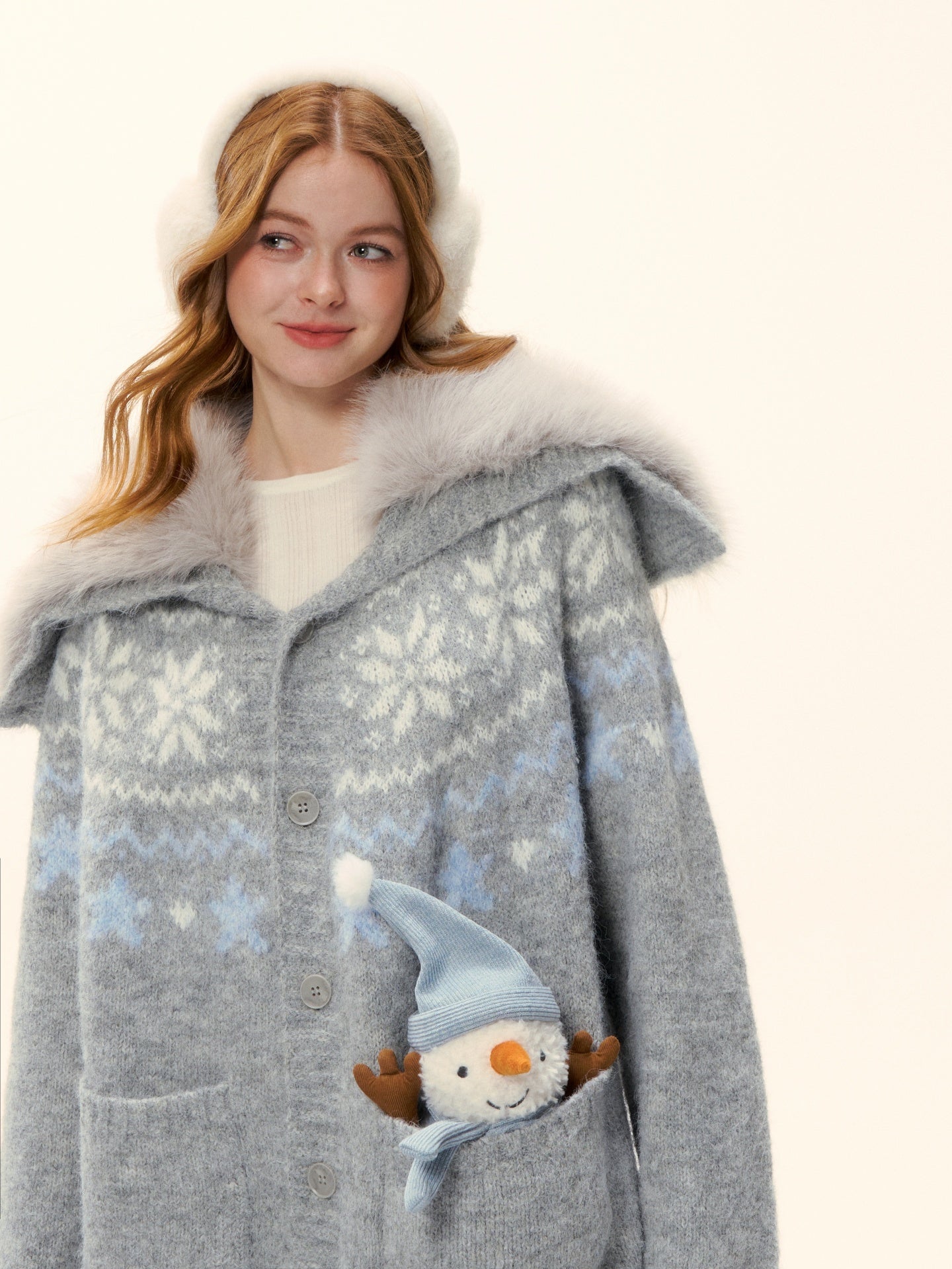 AsGony ASG25621 Wool blend eco-friendly wool collar Fel Island jacquard knitted jacket