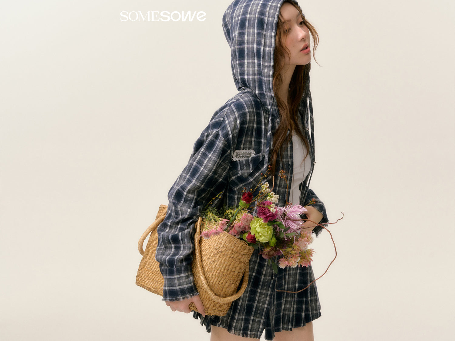 SOMESOWE S2508025&S2508026 Plaid hooded shirt + shorts set(seperate)
