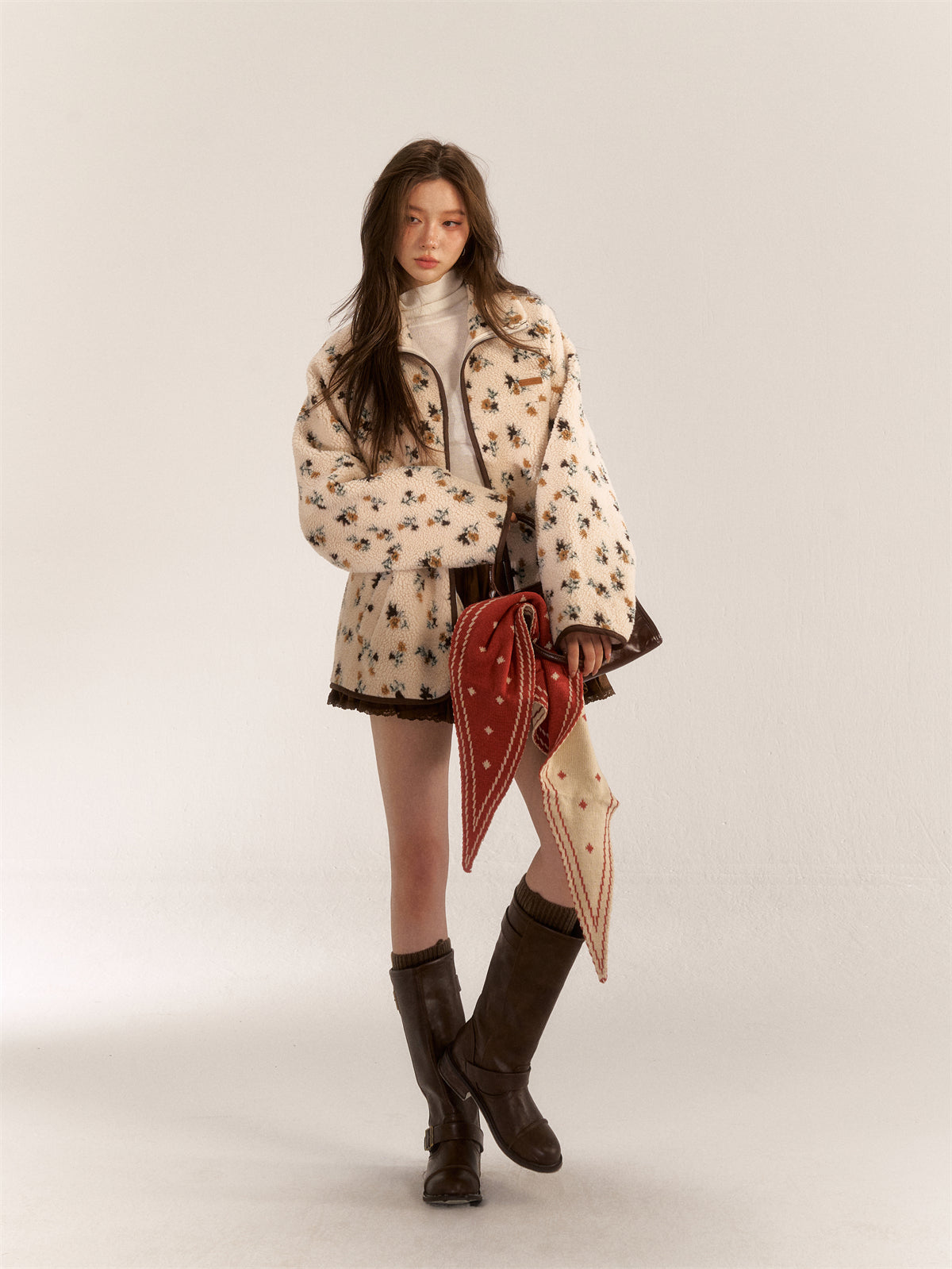 AsGony ASG24576 Floral lapel coat