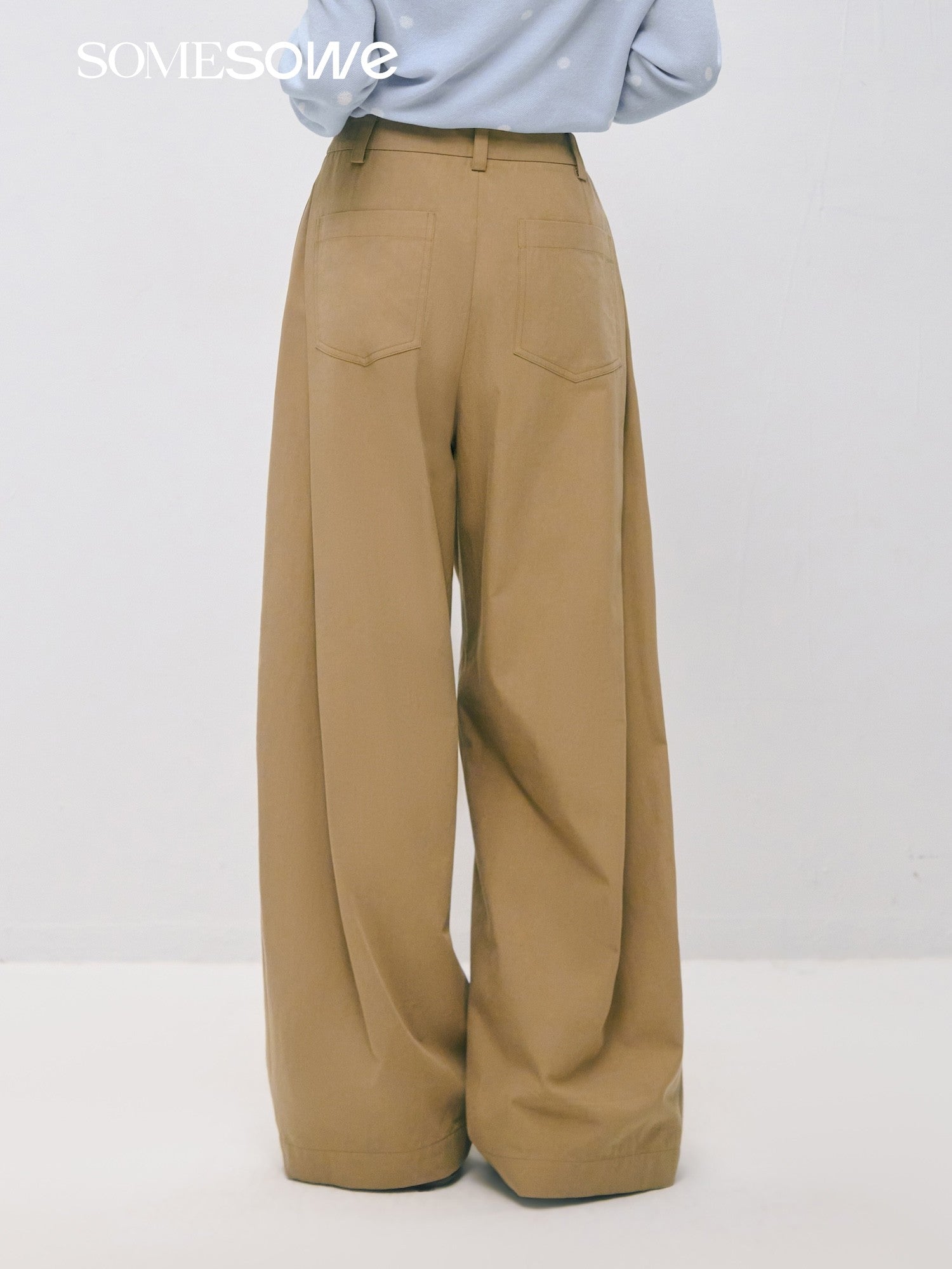SOMESOWE S2509017 Double waisted diagonal pleated wide leg curved knife pants