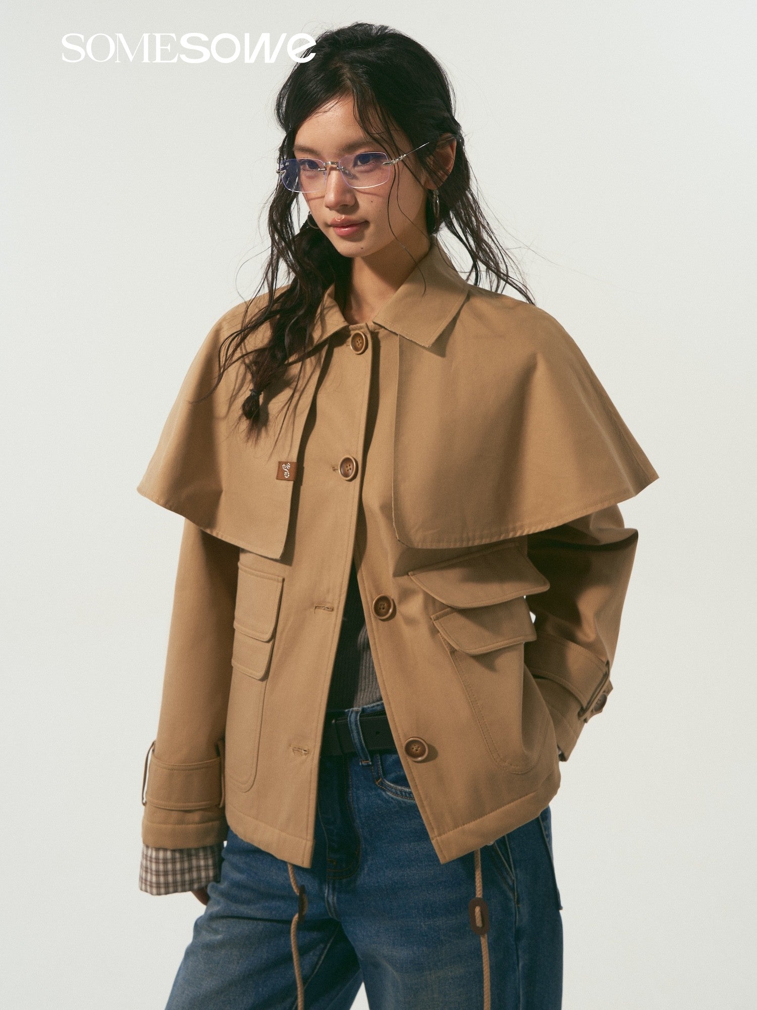 SOMESOWE S2508339 Detachable cape clip cotton jacket