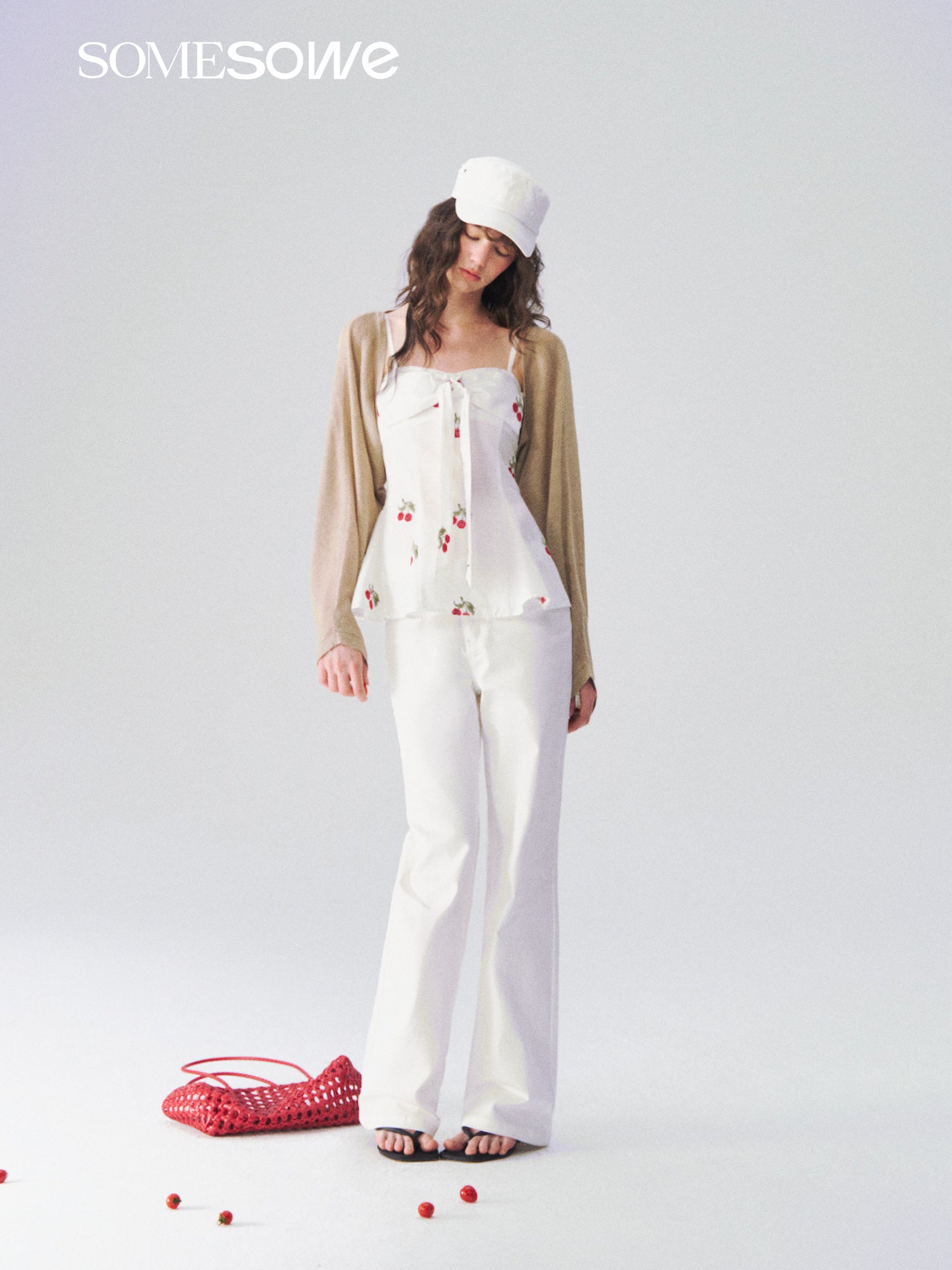 SOMESOWE S2609092 Elastic straight leg white jeans