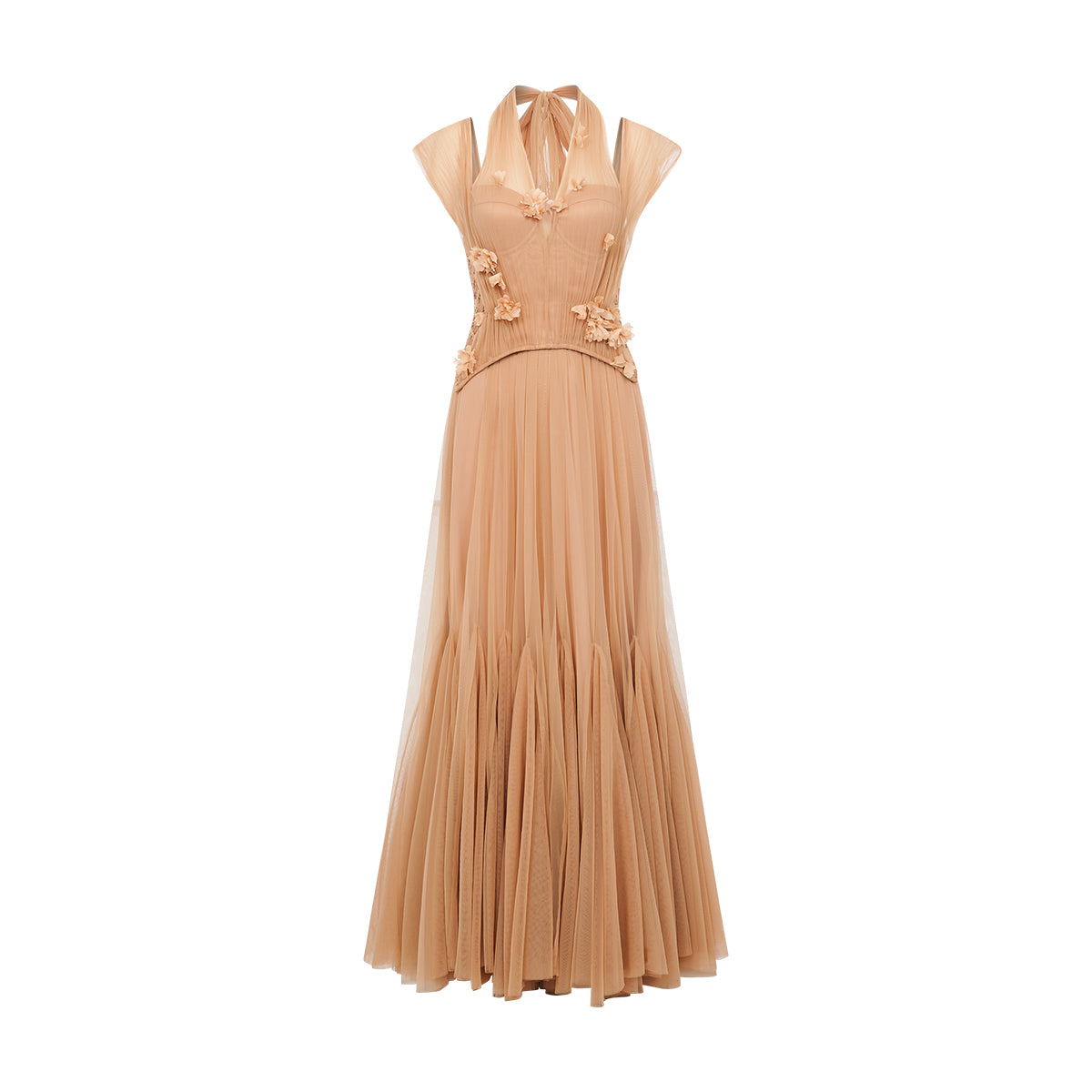 SHEERLUCK SLLYQ26107 Lace fishbone halter neck dress