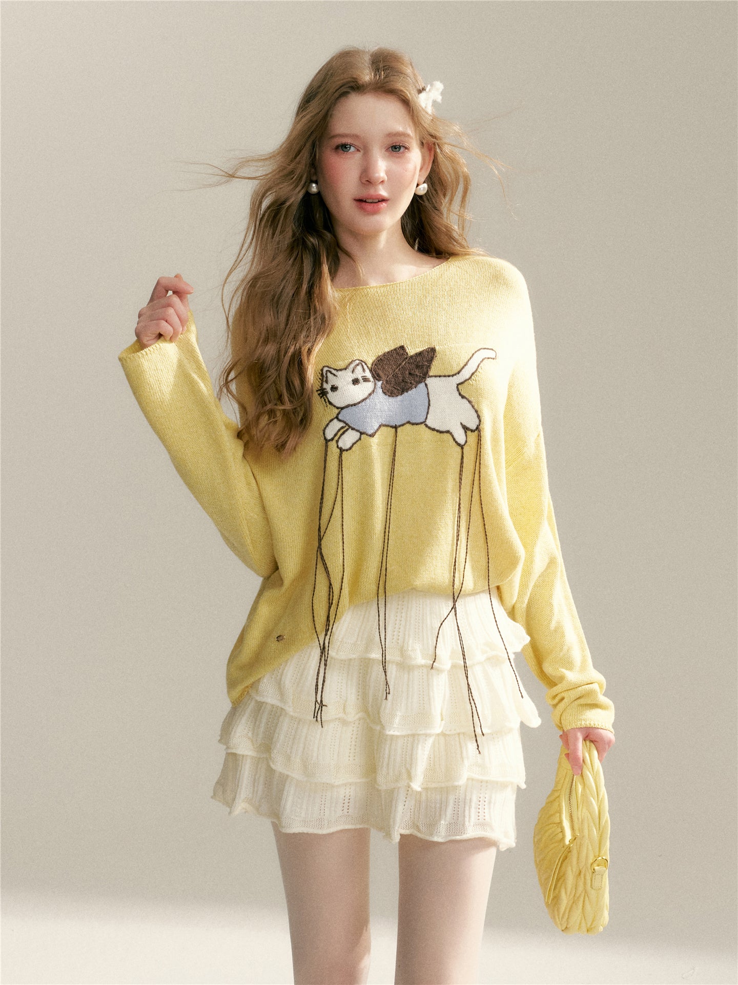 16DEWS 16D246057 Hollow out design high waisted lace cake skirt