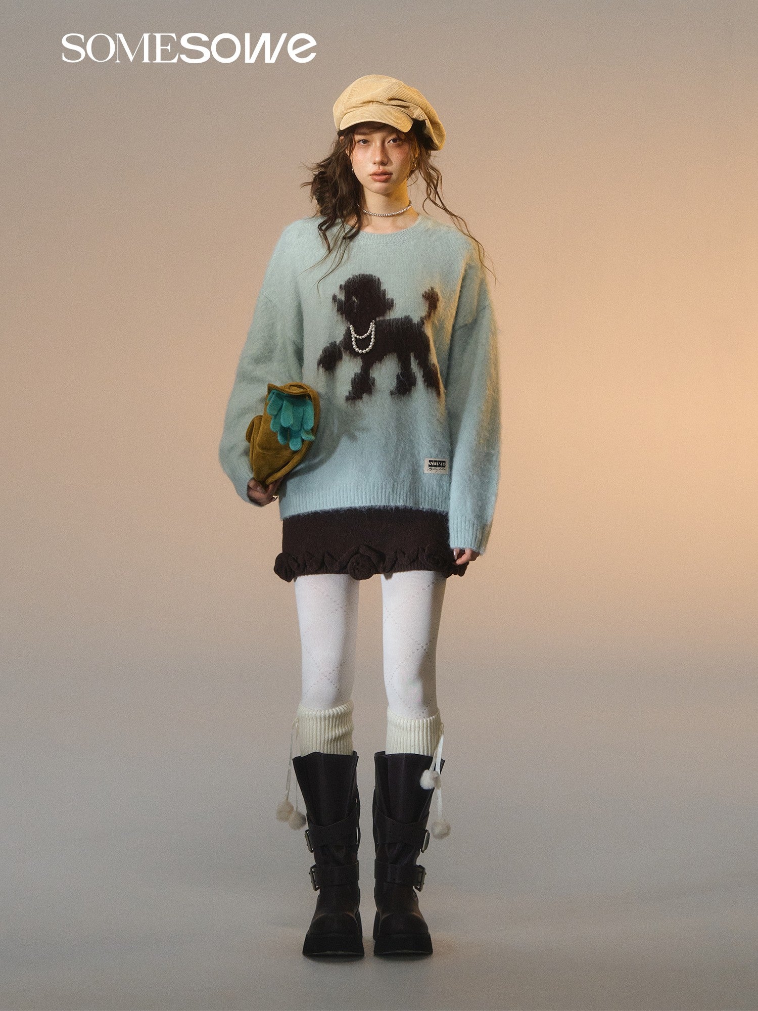 SOMESOWE S2508278 Puppy design round-neck sweater