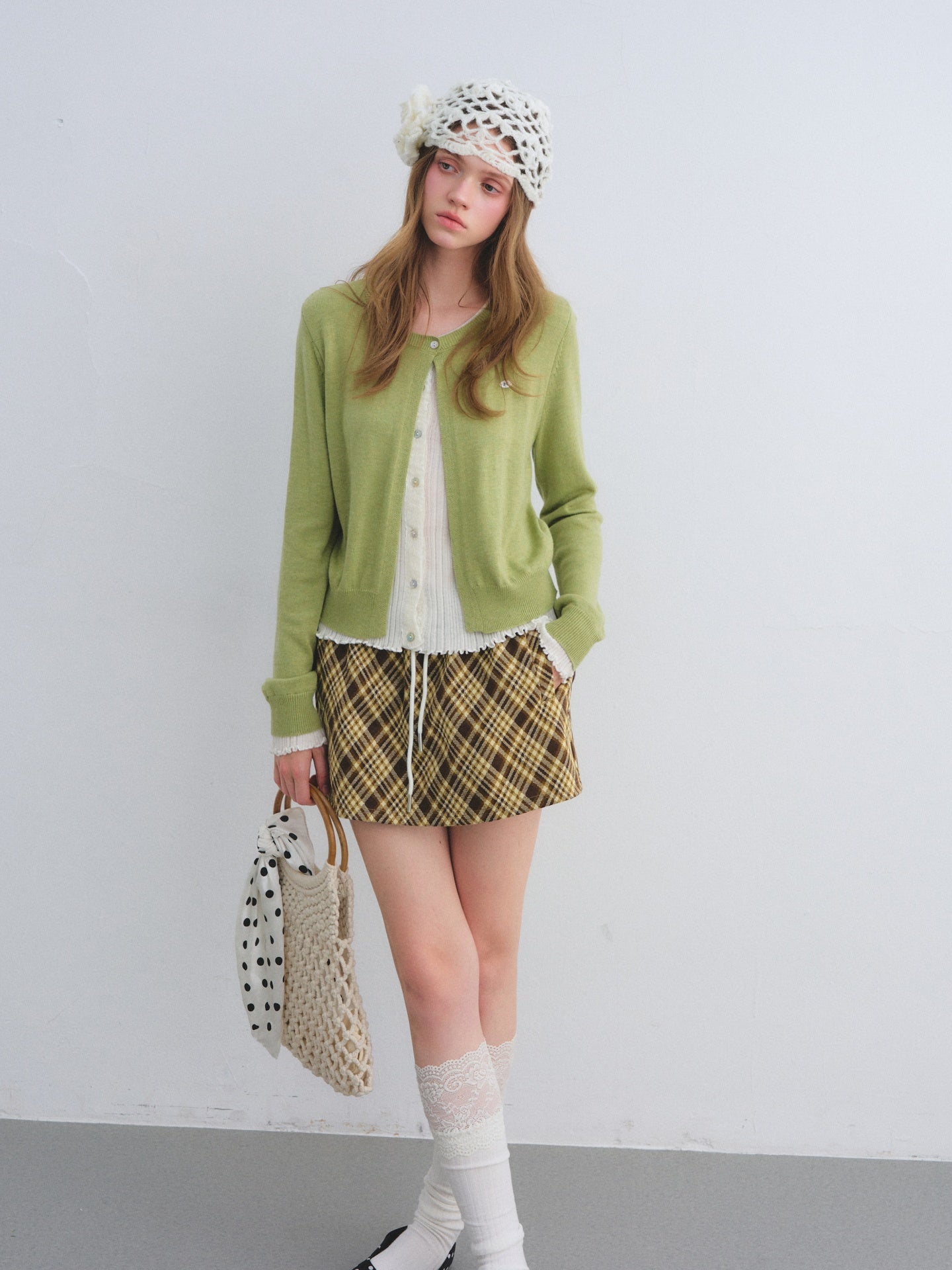 AsGony ASG25409 Color-blocking faux two-piece knit cardigan