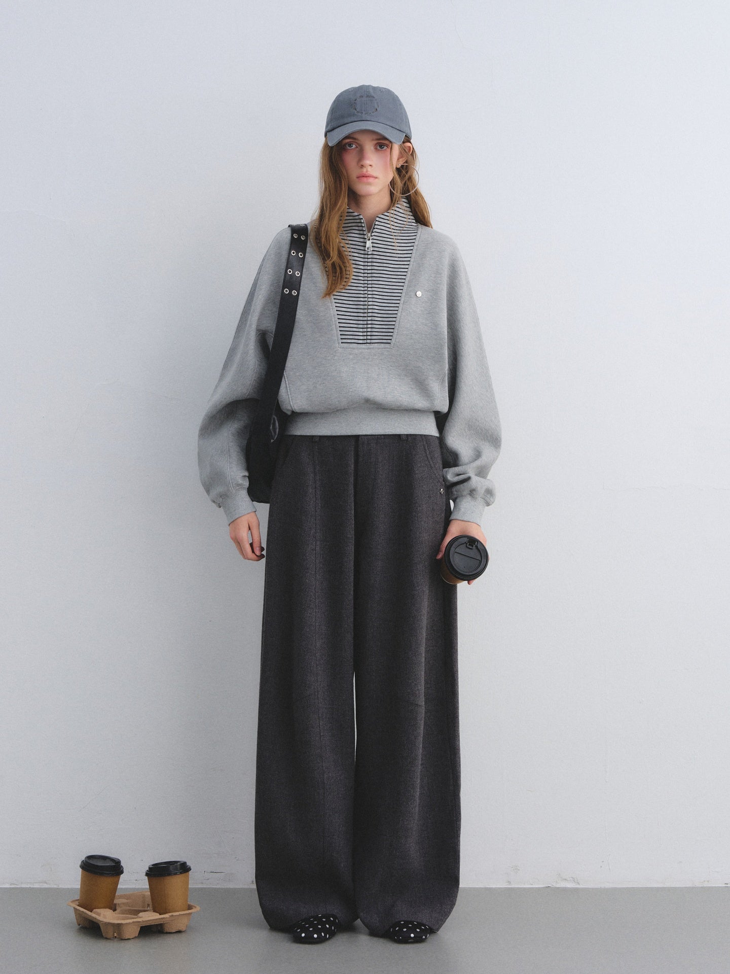 AsGony ASG25675&ASG25676 Waist zipper pullover striped patchwork hoodie + pants