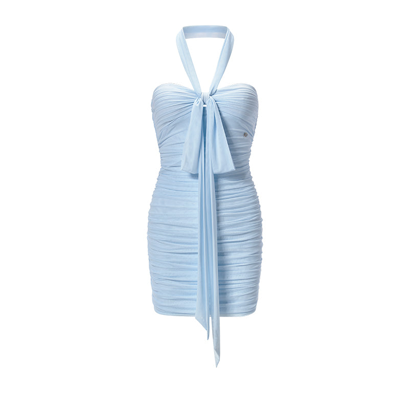 SHEERLUCK SLLYQ25217 Ribbon hanging neck slim dress (2color)