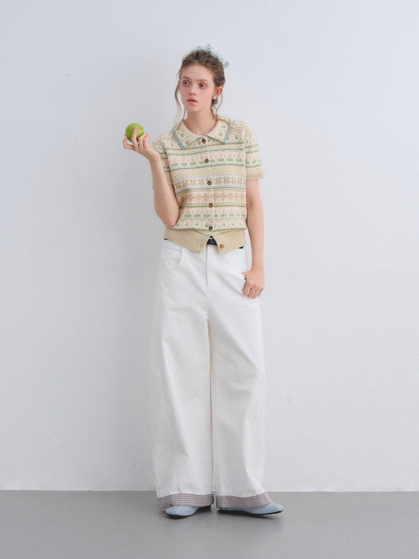 AsGony ASG25651 Plaid splicing curved knife casual pants