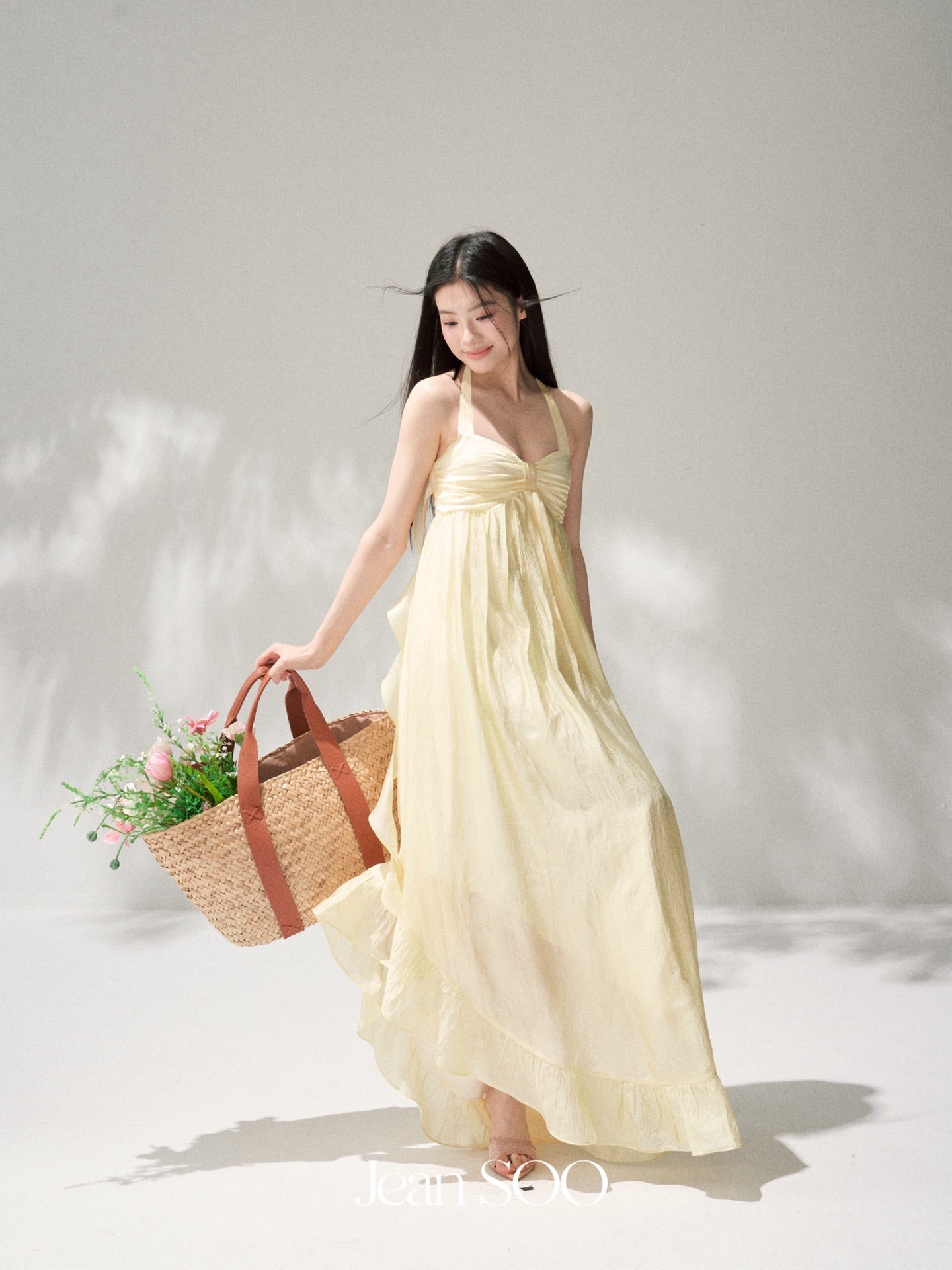 Jean Soo yellow neck-hanging breast-wiping long dress