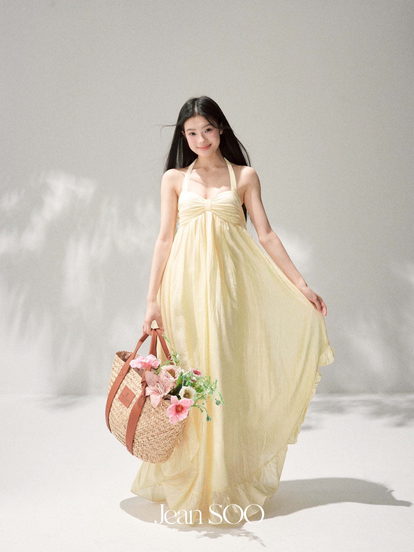 Jean Soo yellow neck-hanging breast-wiping long dress